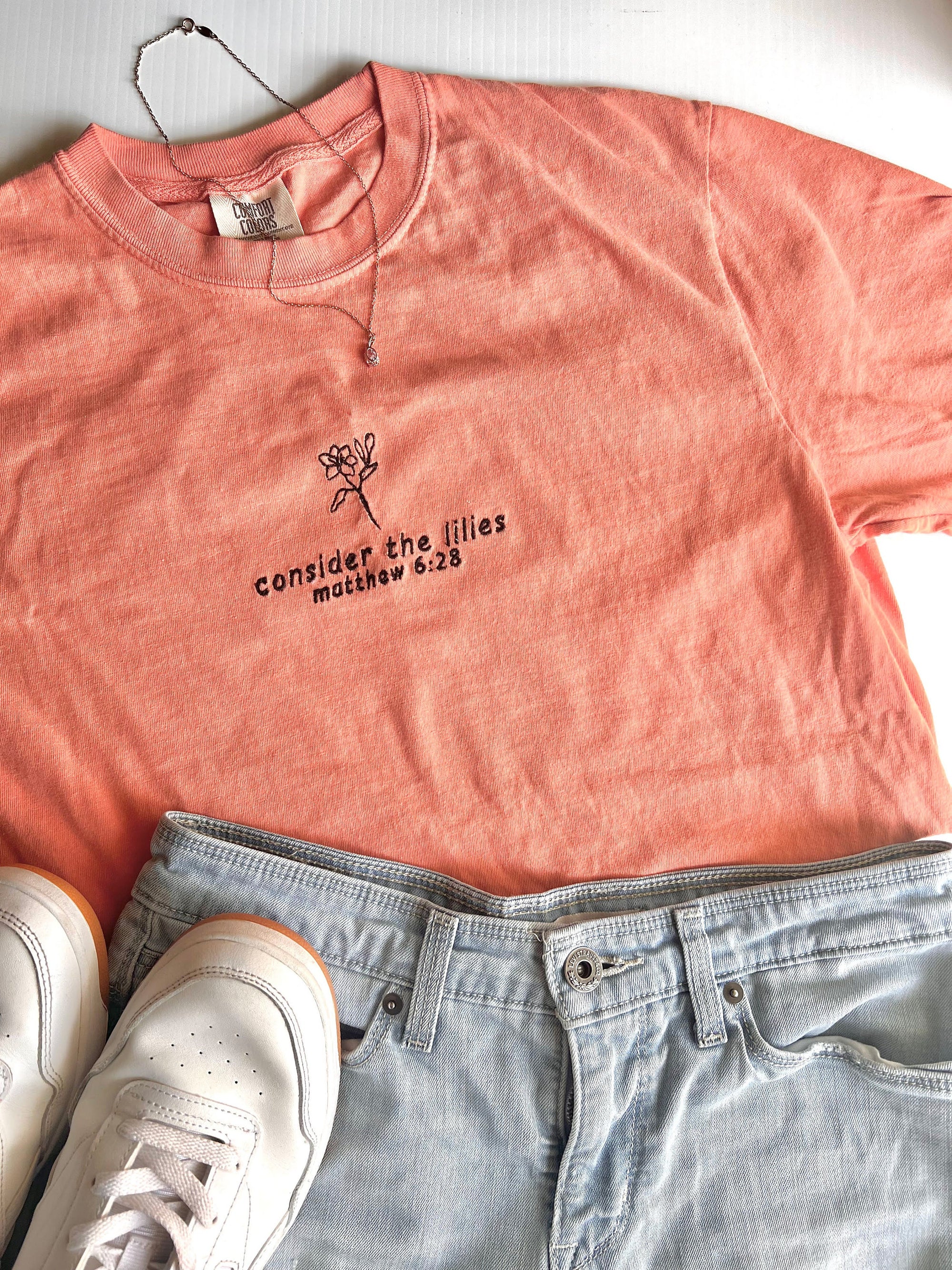 “Consider the Lilies” Comfort Colors T-Shirt | Terracotta