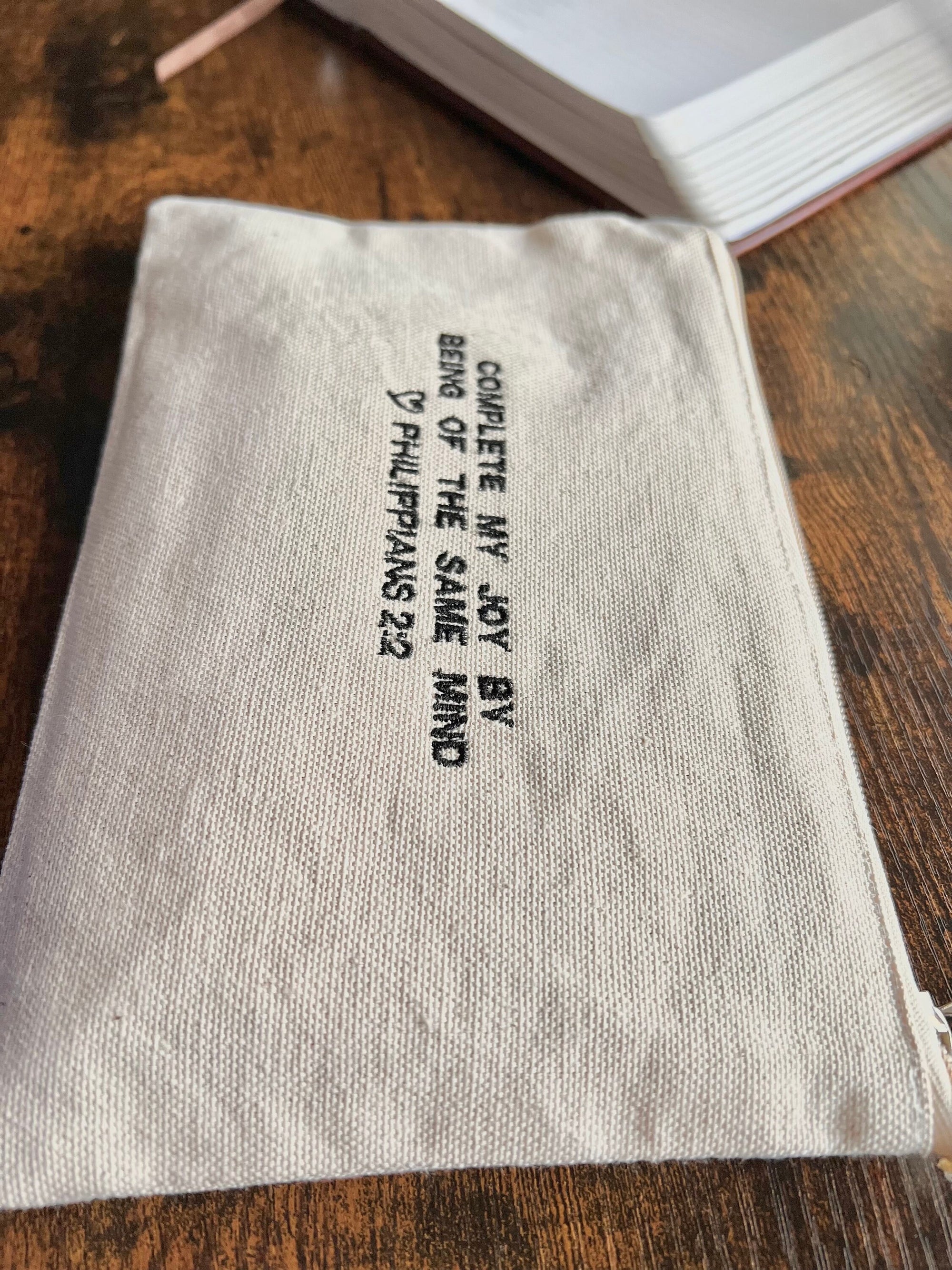 "Complete my Joy" Zippered Canvas Pouch - Philippians 2:2