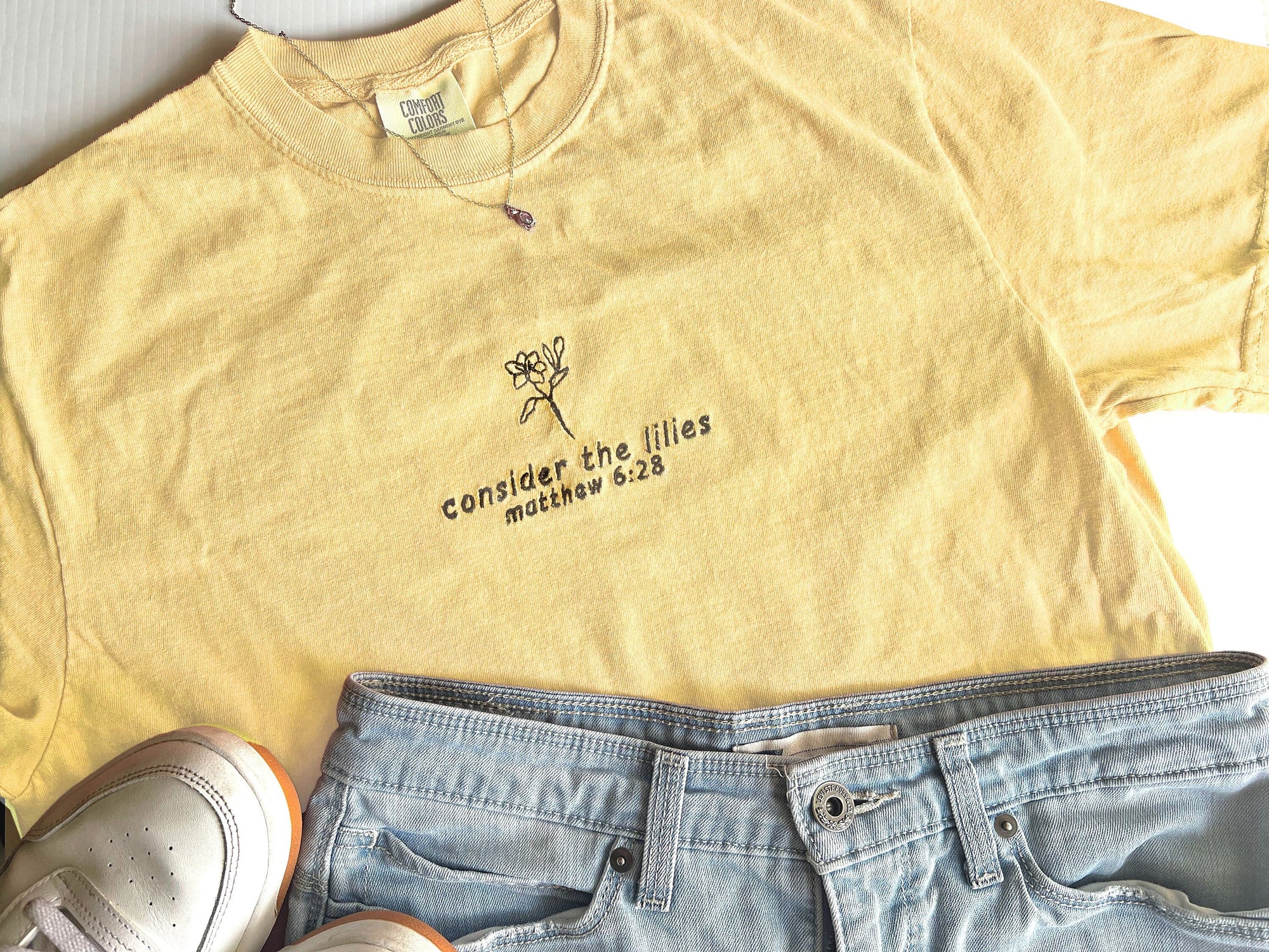 "Consider the Lilies" Comfort Colors T-Shirt | Banana Yellow