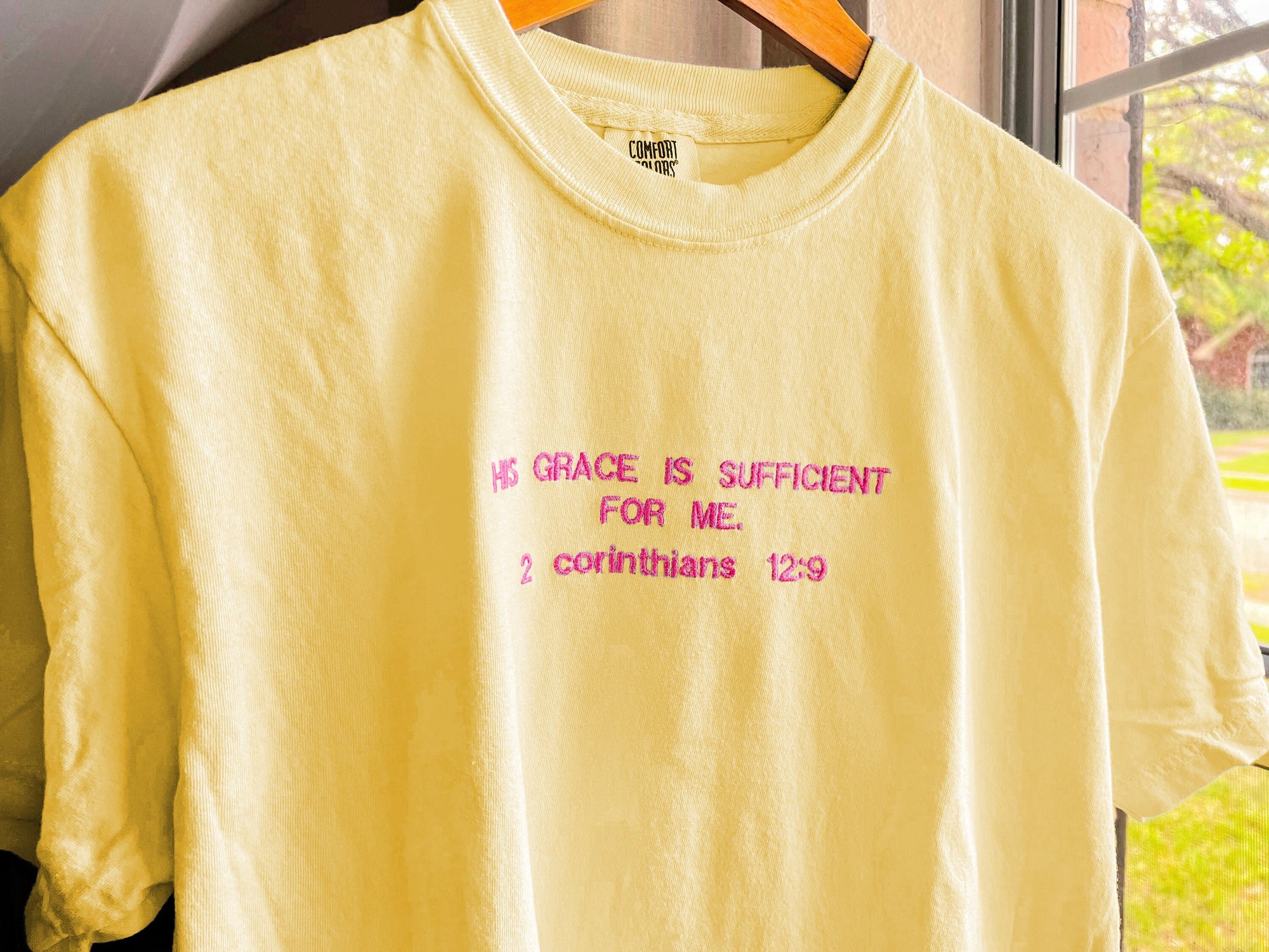 "His Grace is Sufficient for Me" Comfort Colors T-Shirt | Banana Yellow