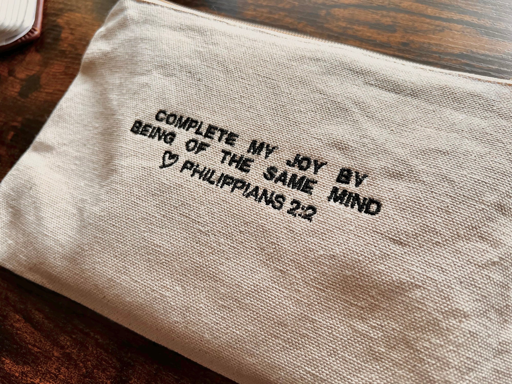 "Complete my Joy" Zippered Canvas Pouch - Philippians 2:2