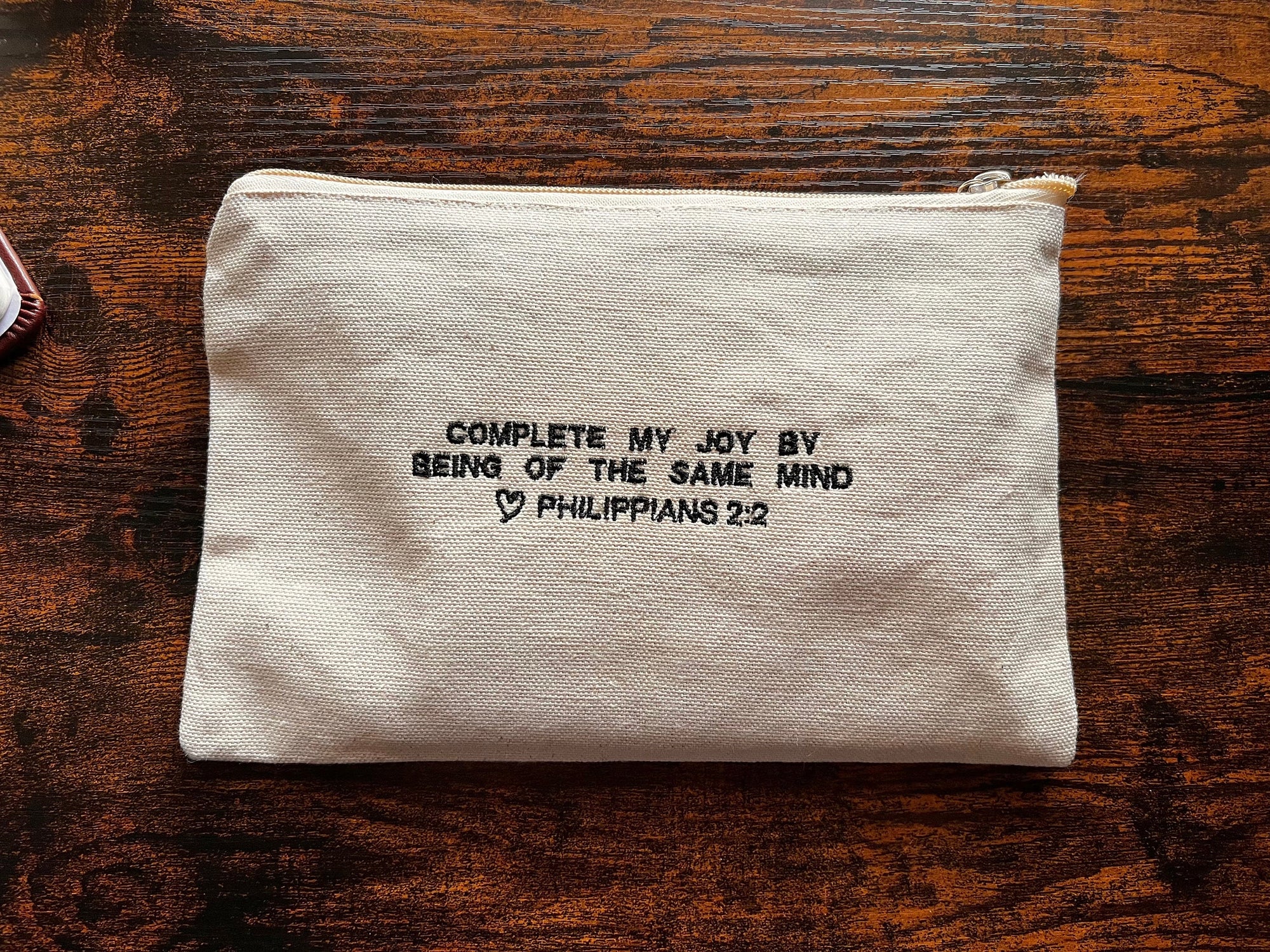 "Complete my Joy" Zippered Canvas Pouch - Philippians 2:2