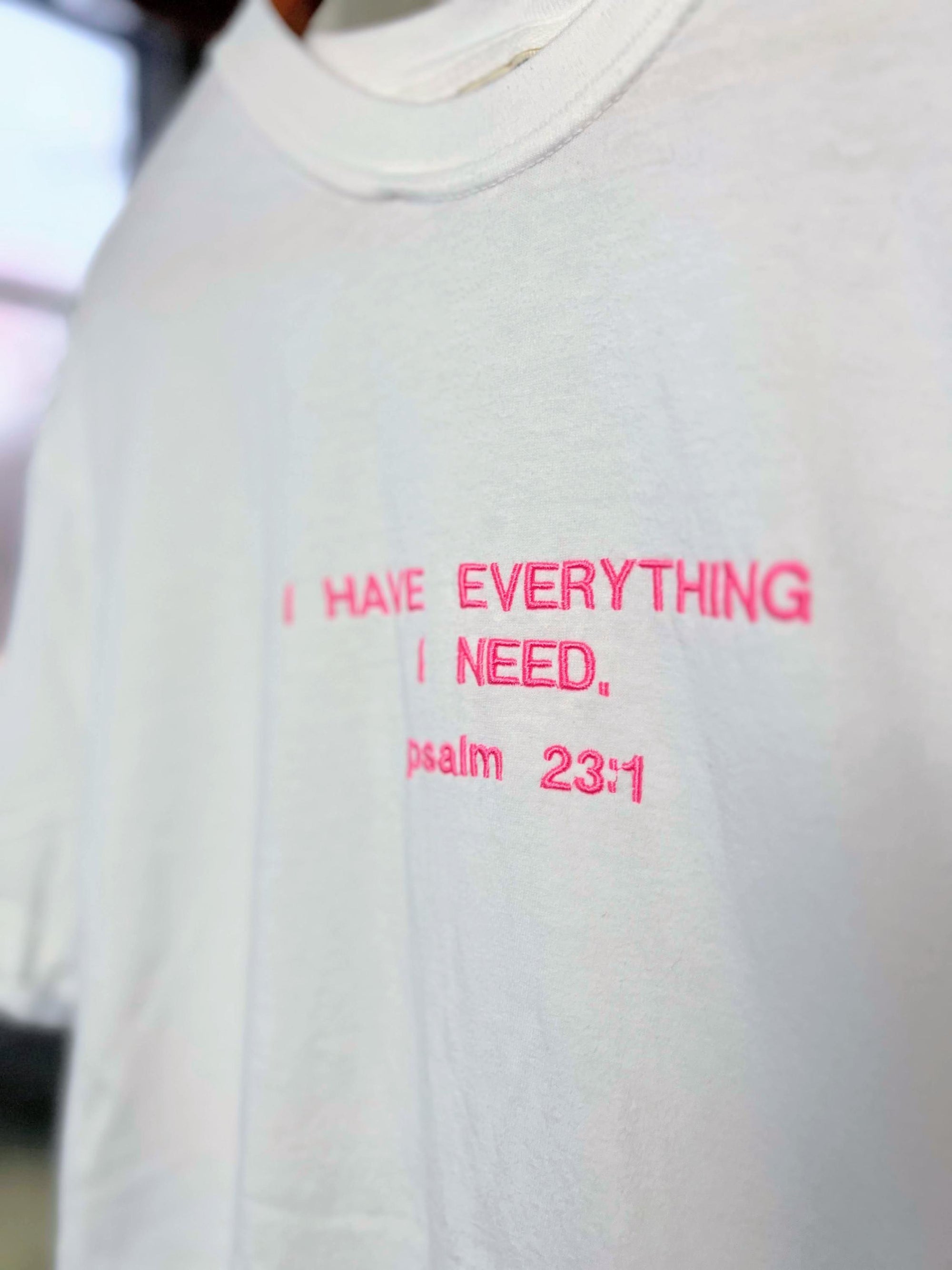 Psalm 23 Embroidered Christian T-Shirt – White & Pink