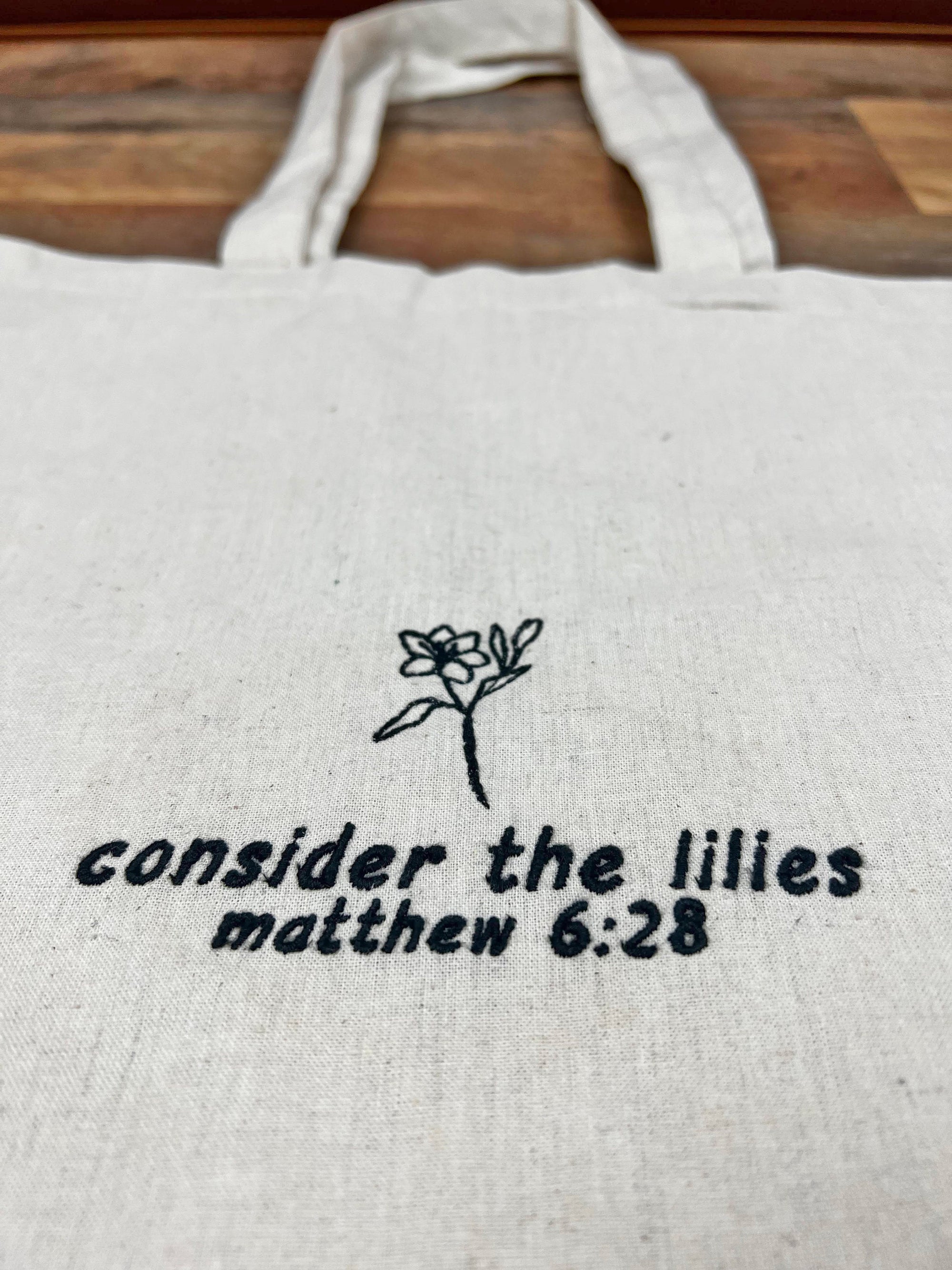 "Consider the Lilies" Canvas Tote Bag