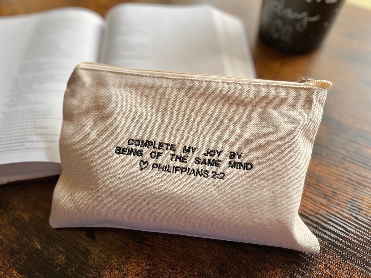 "Complete my Joy" Zippered Canvas Pouch - Philippians 2:2