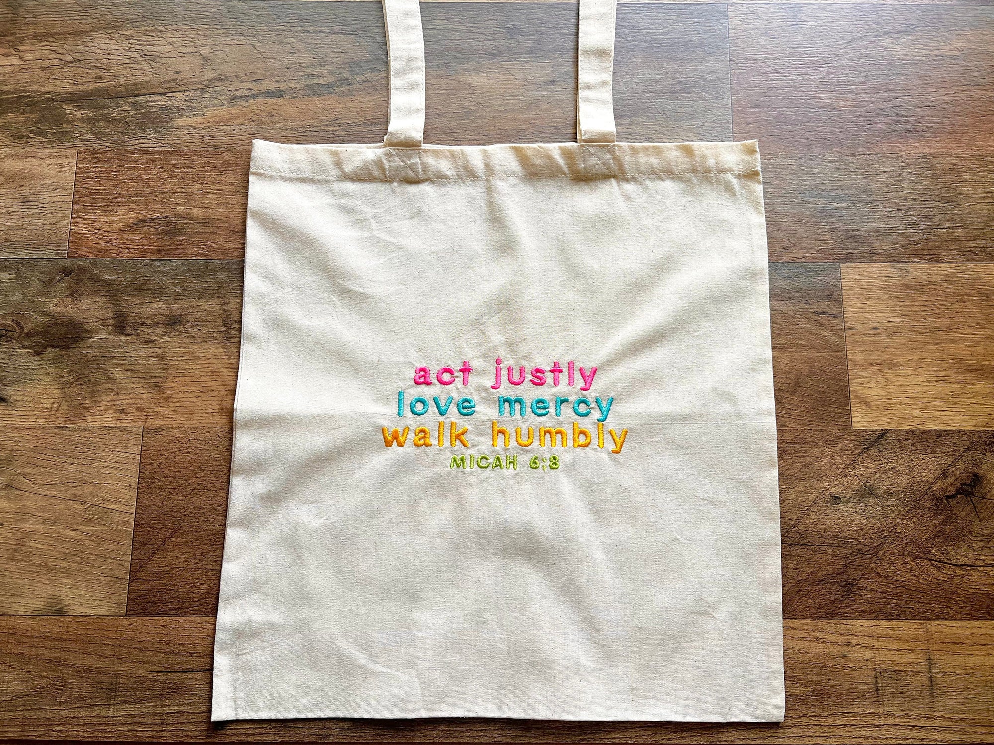 “Act Justly, Love Mercy, Walk Humbly” Tote Bag | Bright & Bold Edition
