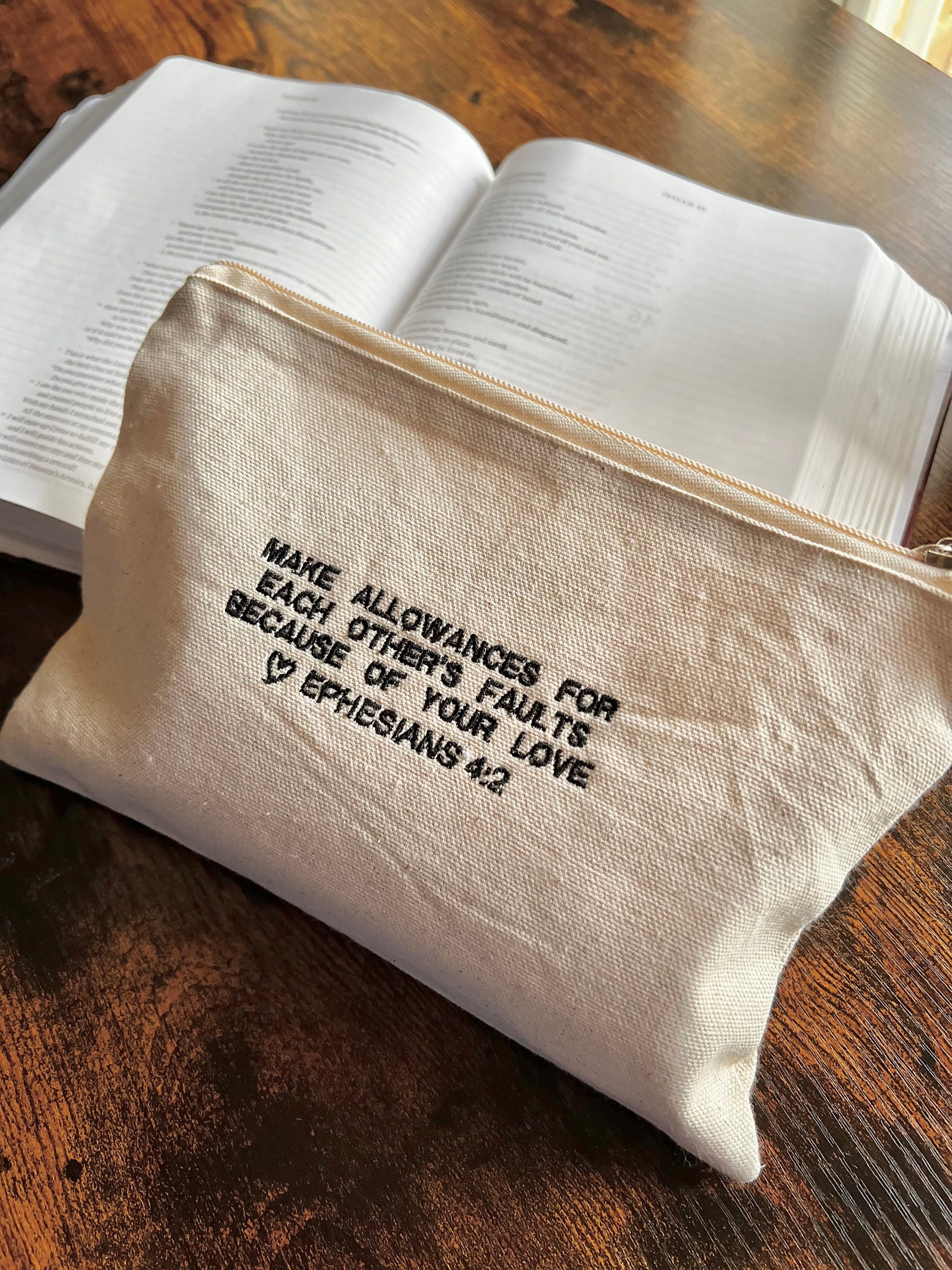 Ephesians 4:2 Zippered Canvas Pouch