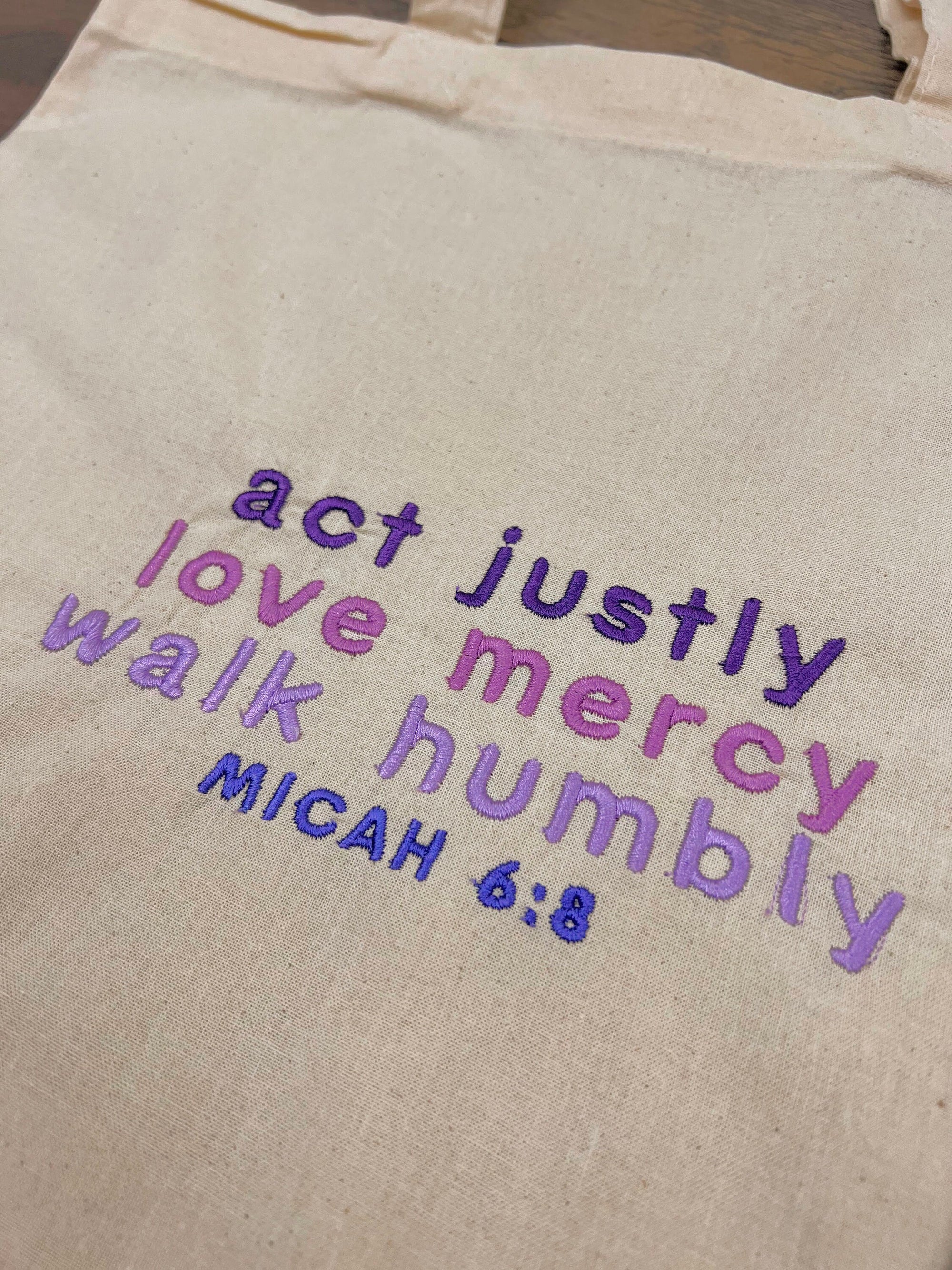 “Act Justly, Love Mercy, Walk Humbly” Tote Bag | Purple Haze Edition