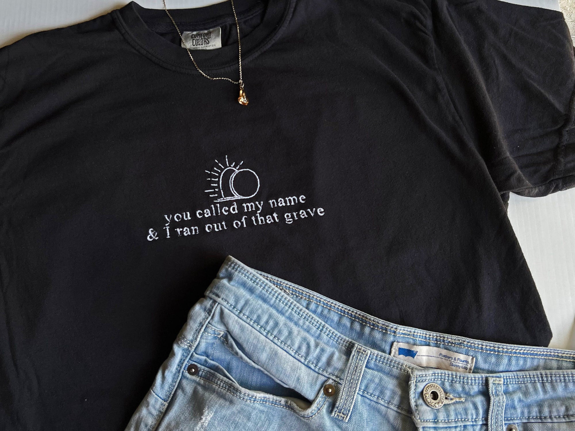 Glorious Day Embroidered T-Shirt – Comfort Colors Black Tee