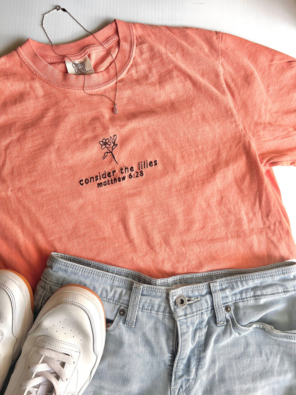 “Consider the Lilies” Comfort Colors T-Shirt | Terracotta