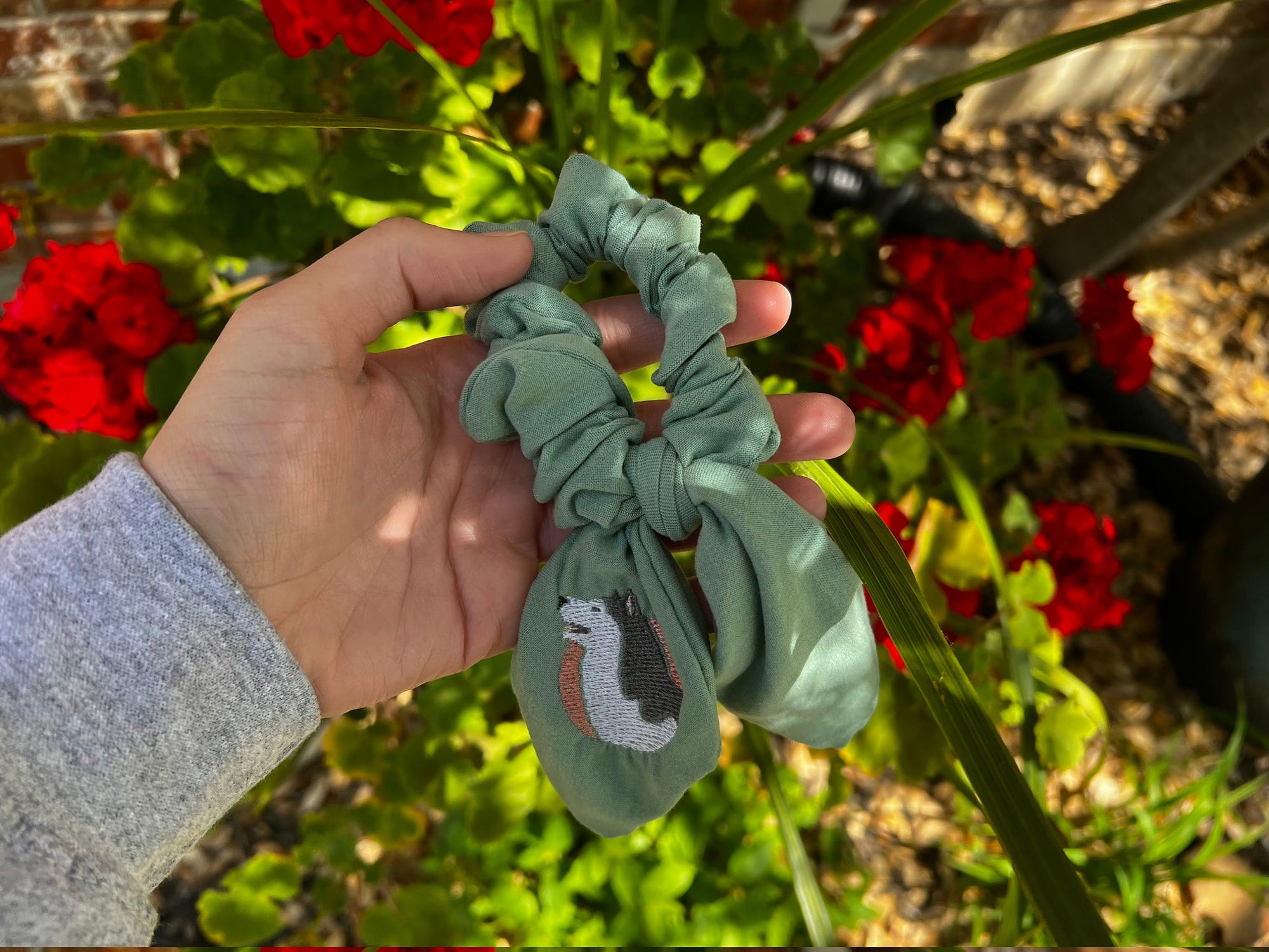 husky hair tie, hair bow, scrunchie, teal scrunchie, mint green hair tie, pet accessories, pet gifts, personalized gift, cute scrunchy