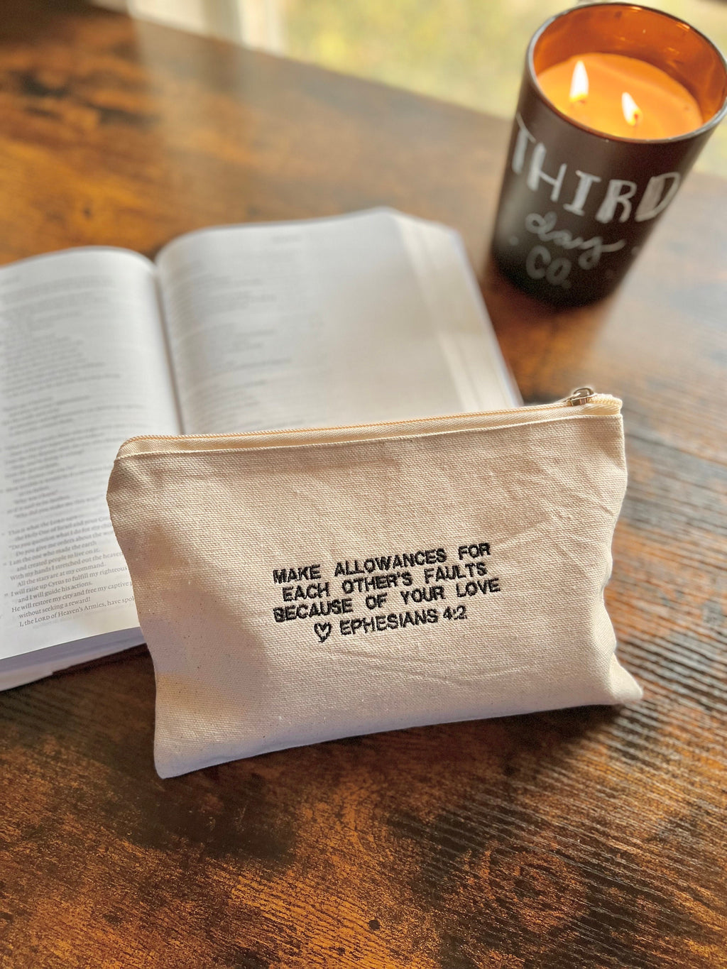 Ephesians 4:2 Zippered Canvas Pouch