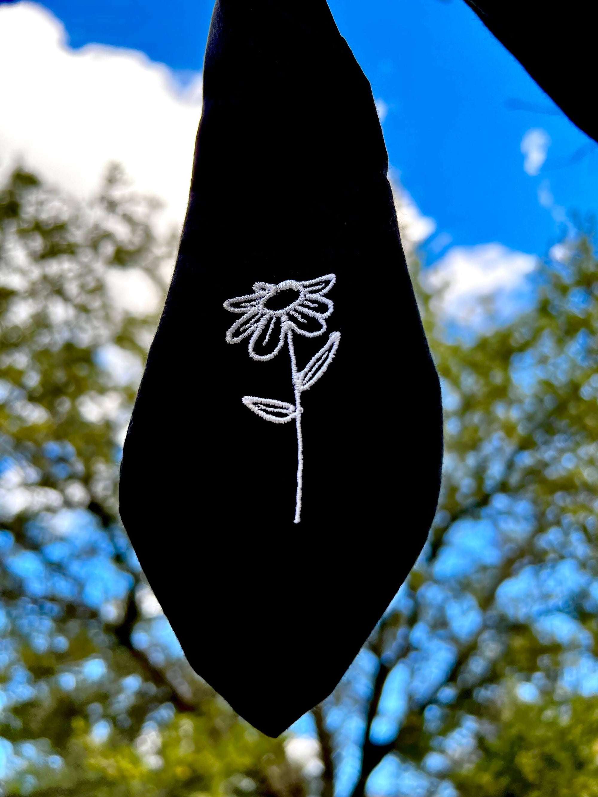 Black Scrunchie with Embroidered Flower Tail