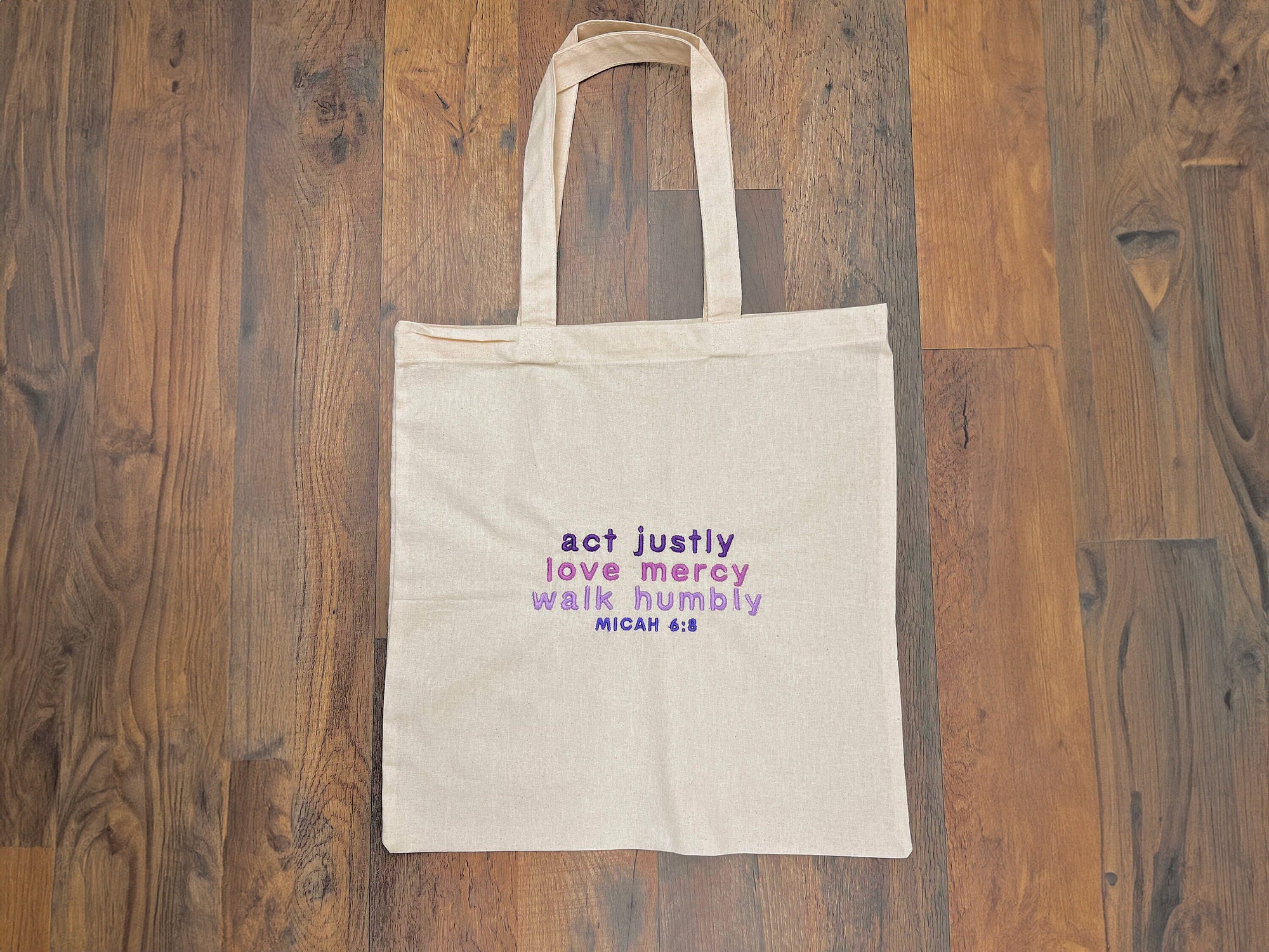 “Act Justly, Love Mercy, Walk Humbly” Tote Bag | Purple Haze Edition