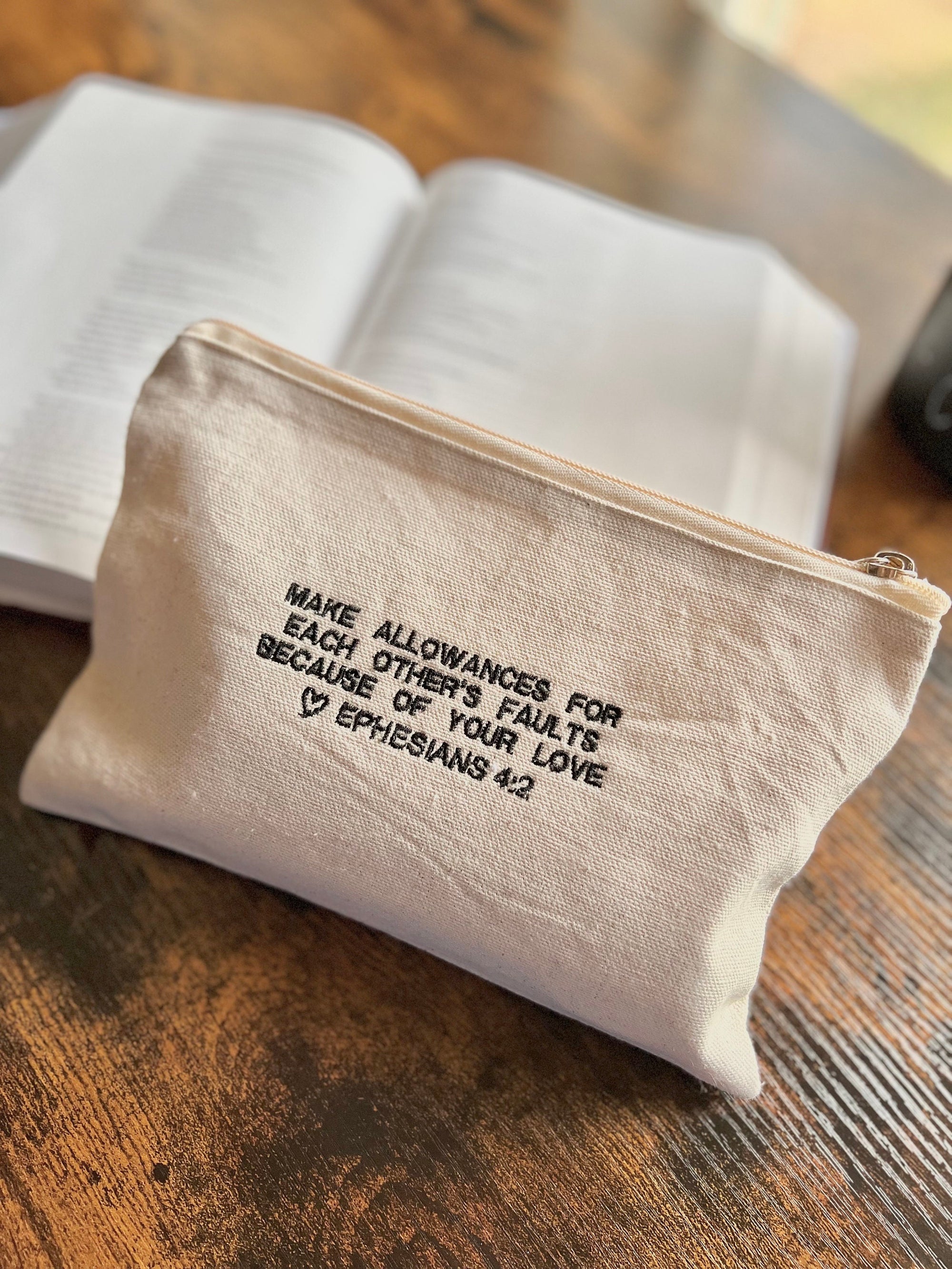 Ephesians 4:2 Zippered Canvas Pouch