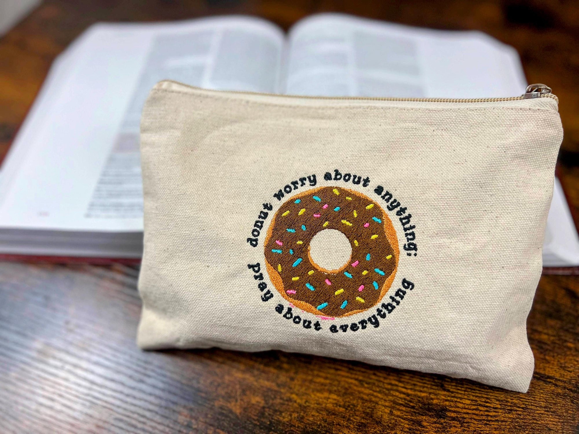“Donut Worry—Pray About Everything” Zippered Pouch
