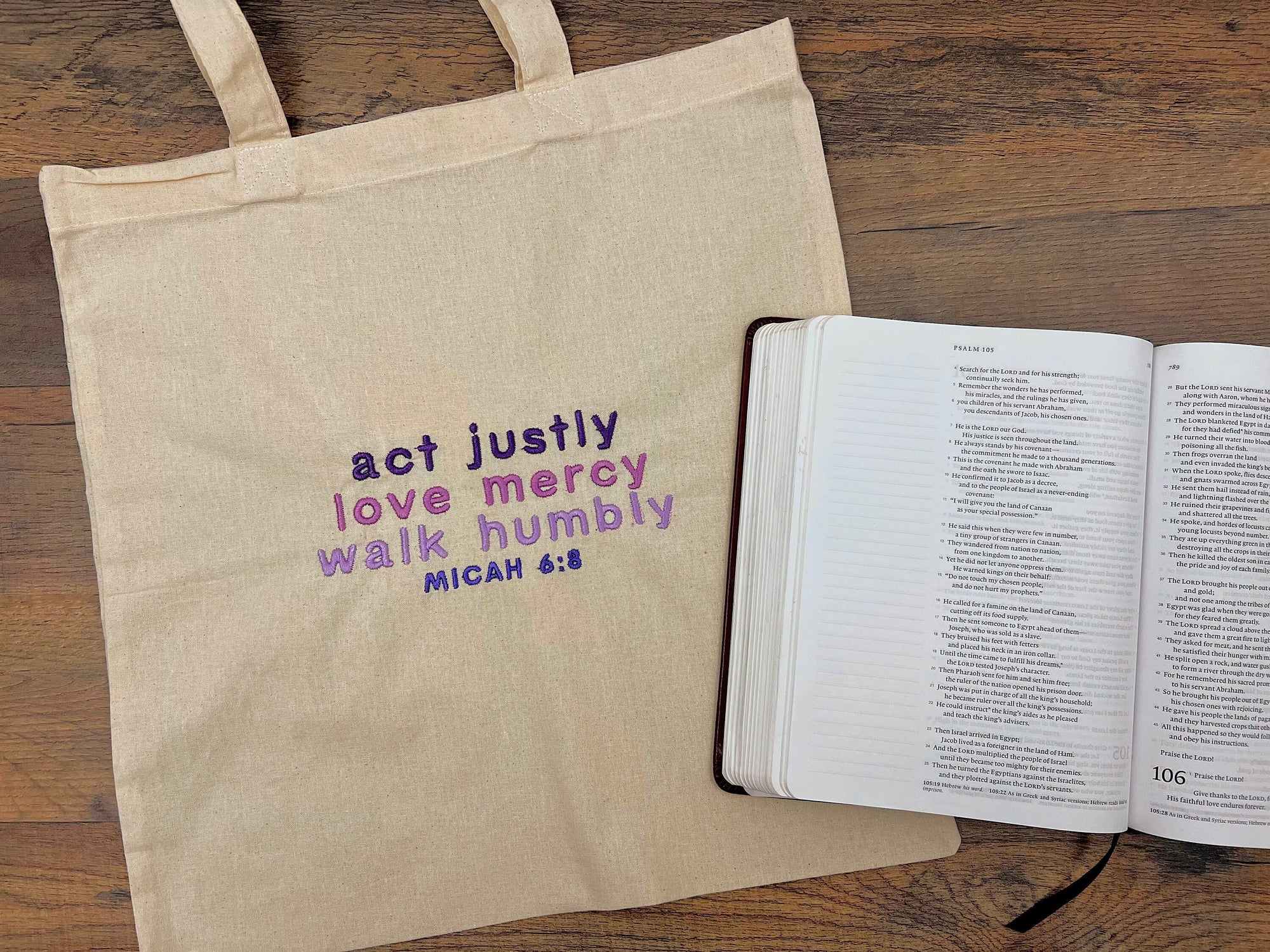 “Act Justly, Love Mercy, Walk Humbly” Tote Bag | Purple Haze Edition