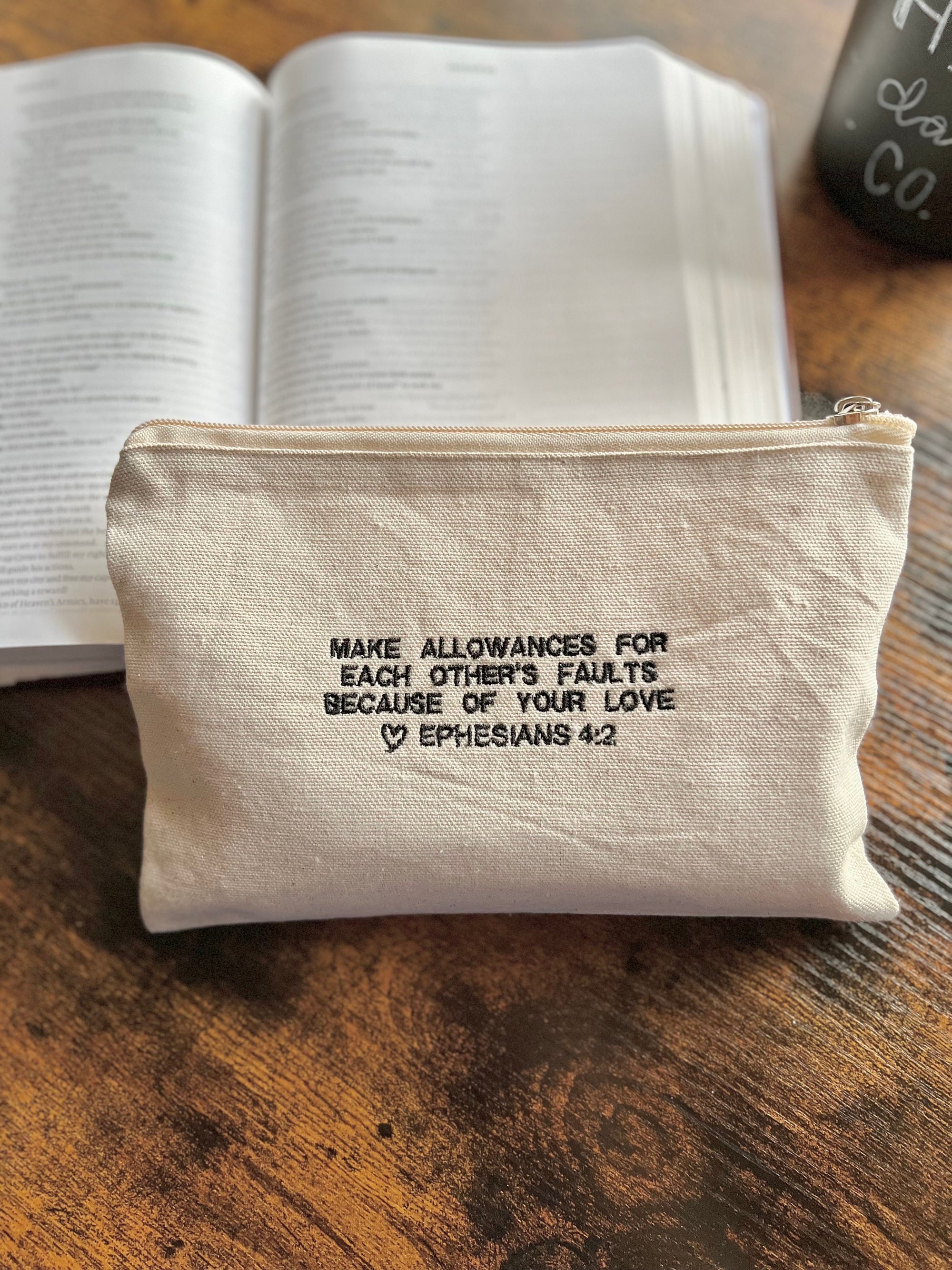 Ephesians 4:2 Zippered Canvas Pouch