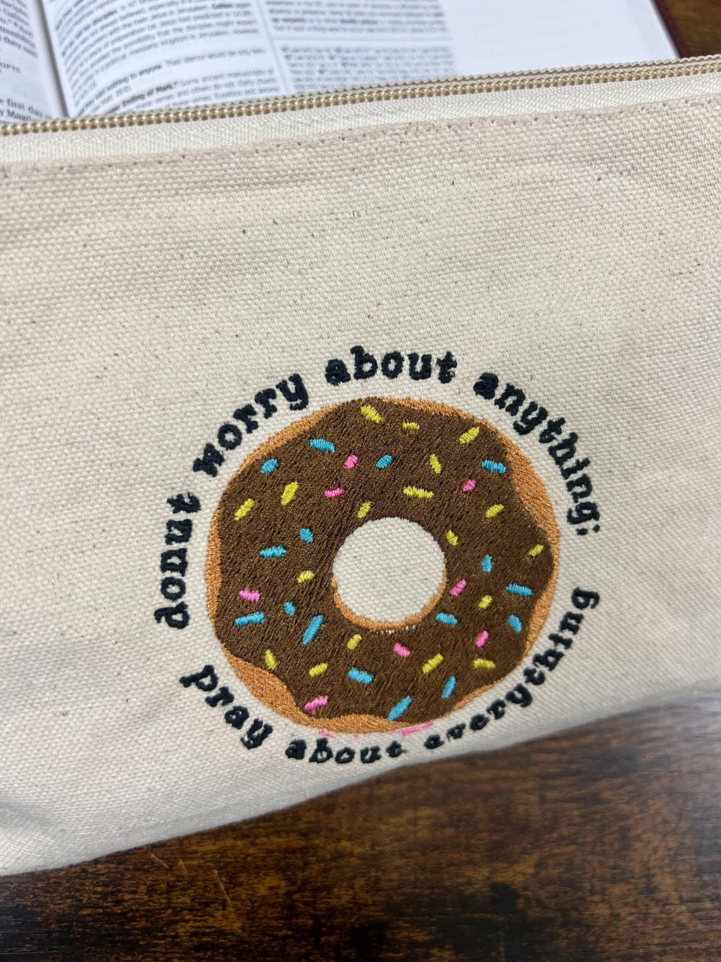 “Donut Worry—Pray About Everything” Zippered Pouch