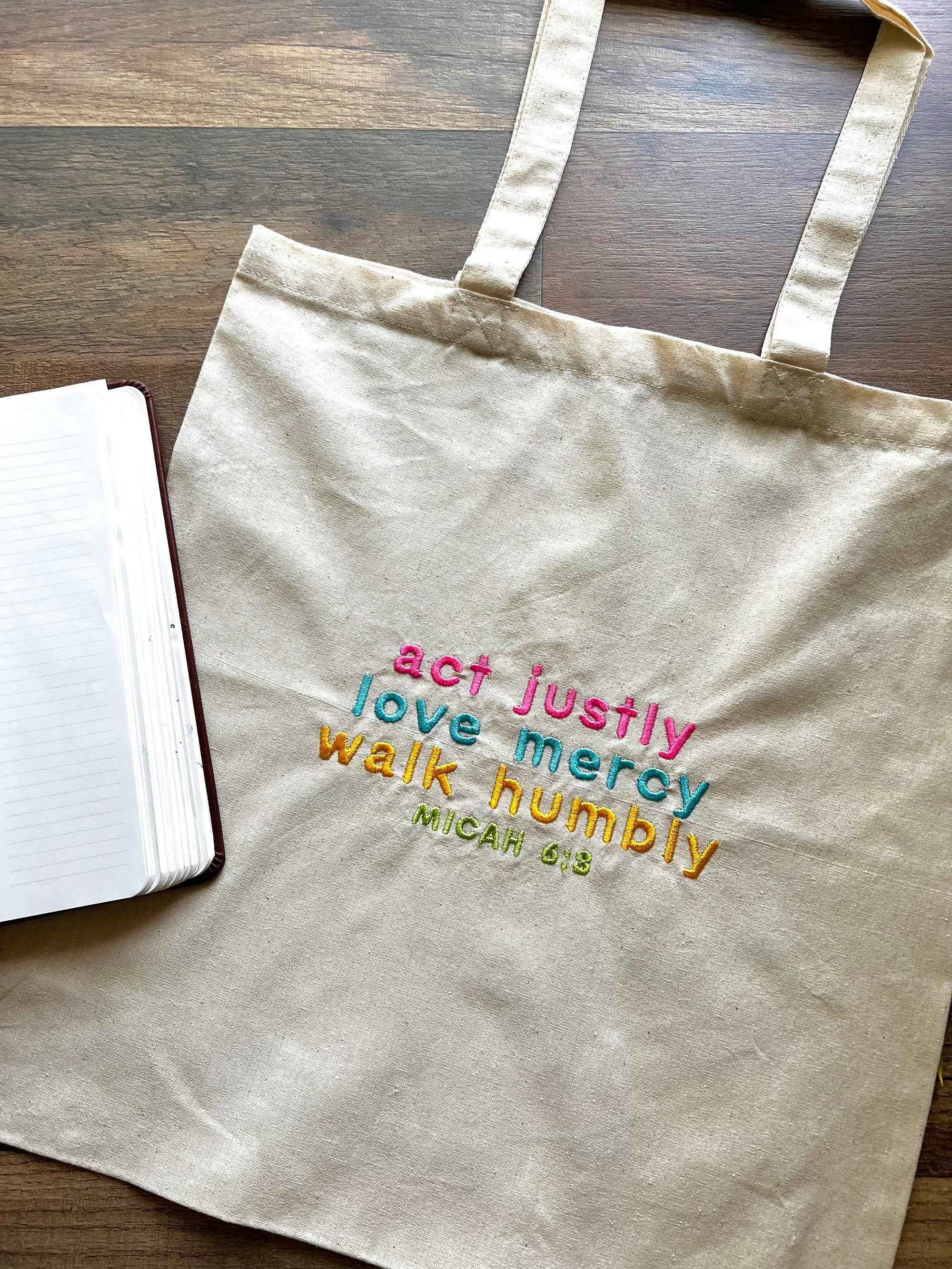 “Act Justly, Love Mercy, Walk Humbly” Tote Bag | Bright & Bold Edition
