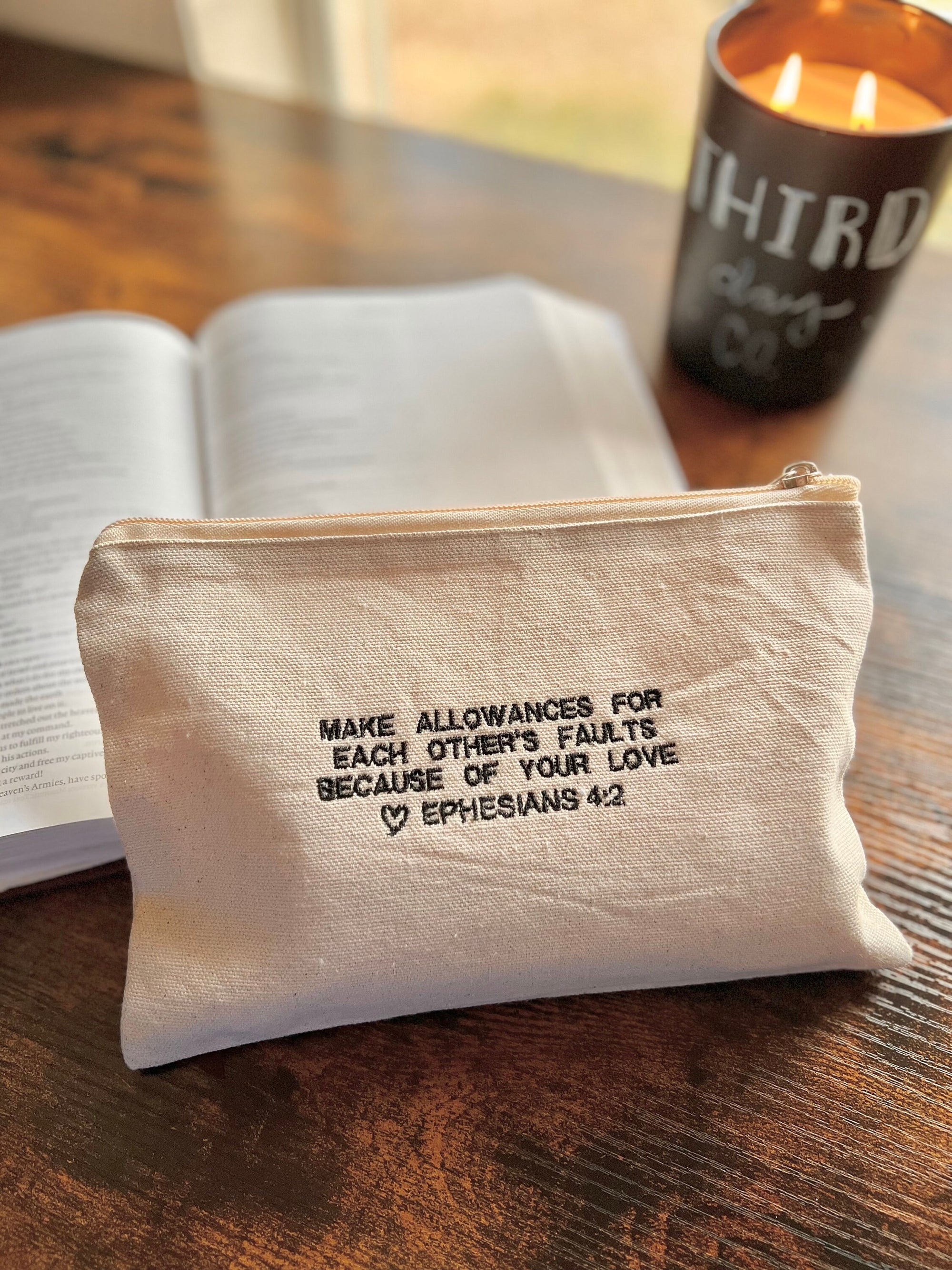 Ephesians 4:2 Zippered Canvas Pouch
