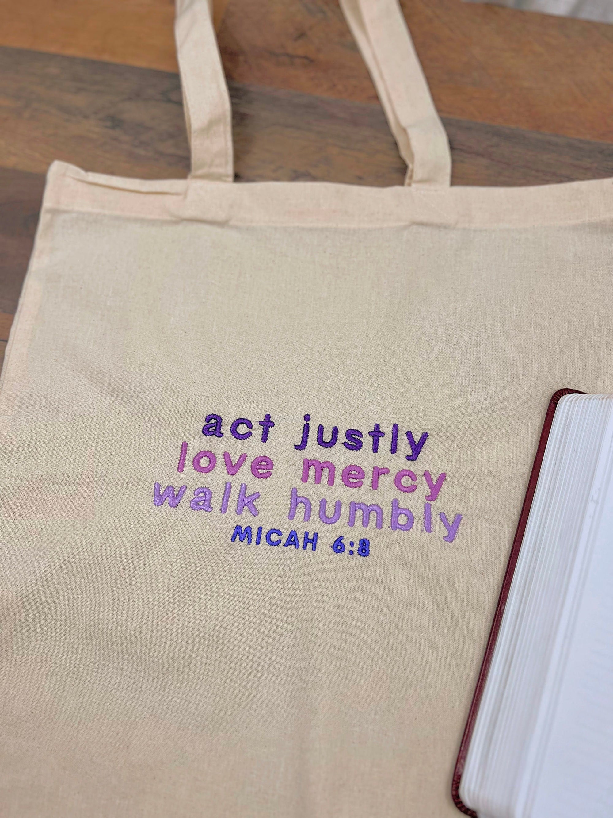 “Act Justly, Love Mercy, Walk Humbly” Tote Bag | Purple Haze Edition