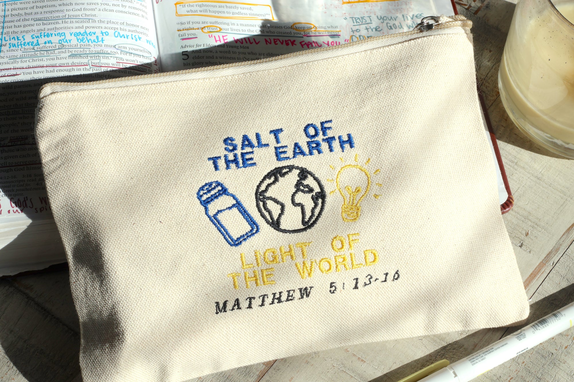 Salt and Light Zippered Canvas Pouch