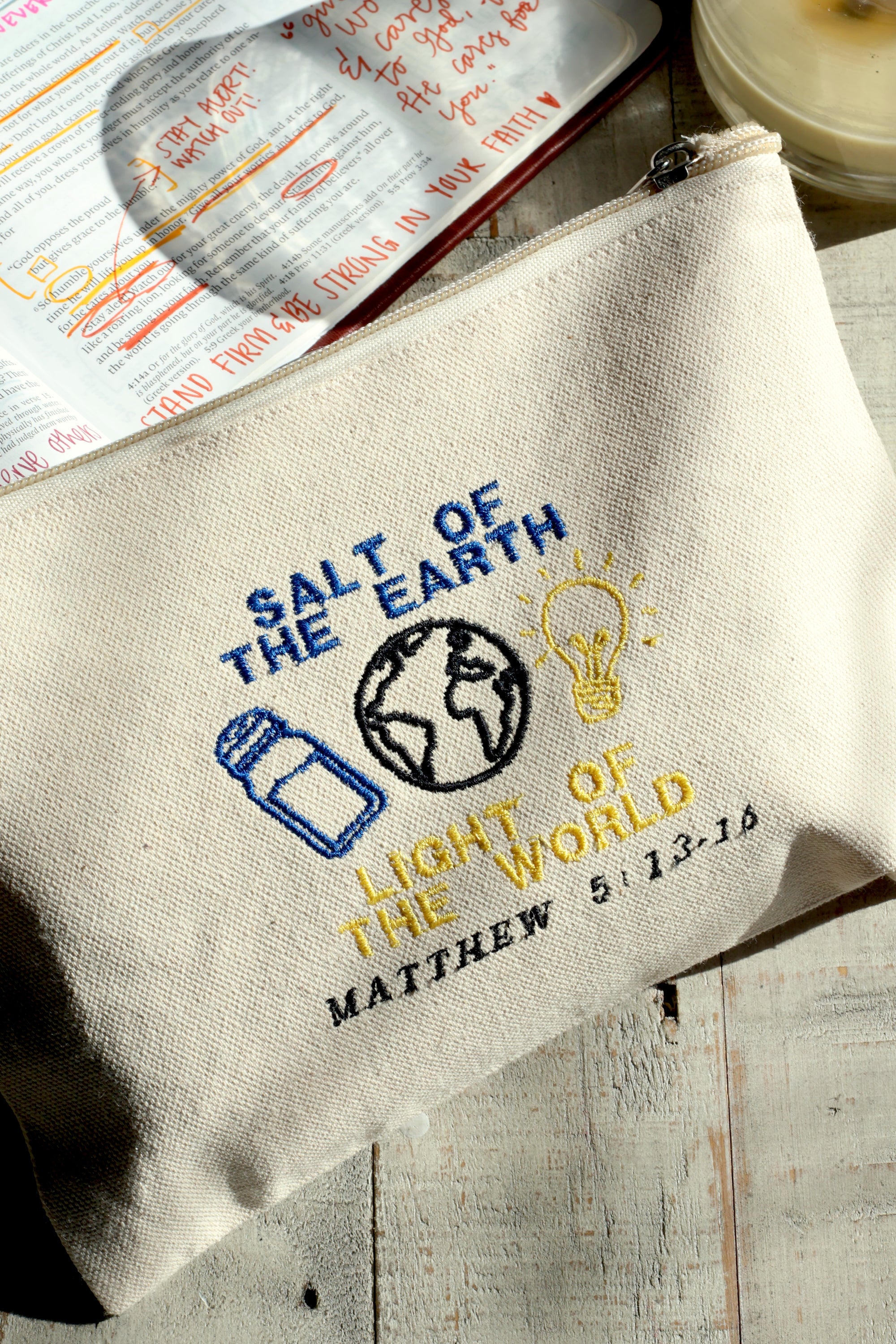 Salt and Light Zippered Canvas Pouch
