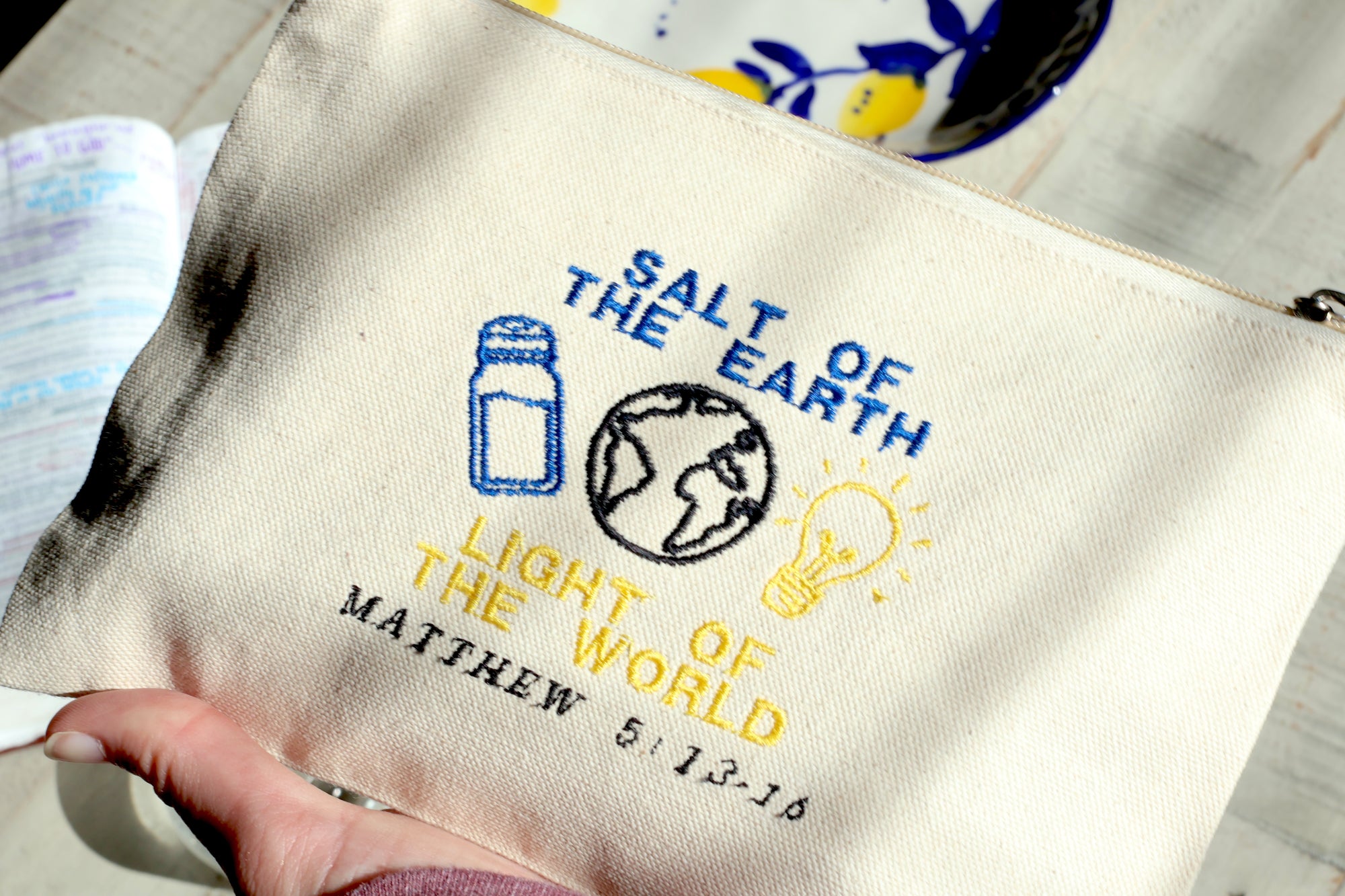 Salt and Light Zippered Canvas Pouch