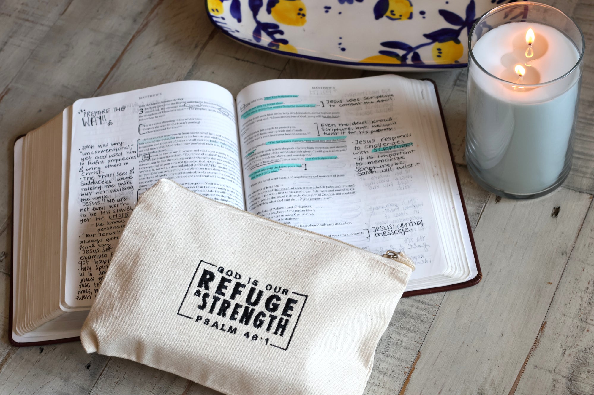 "God is our Refuge & Strength" Psalm 46 Zippered Canvas Pouch