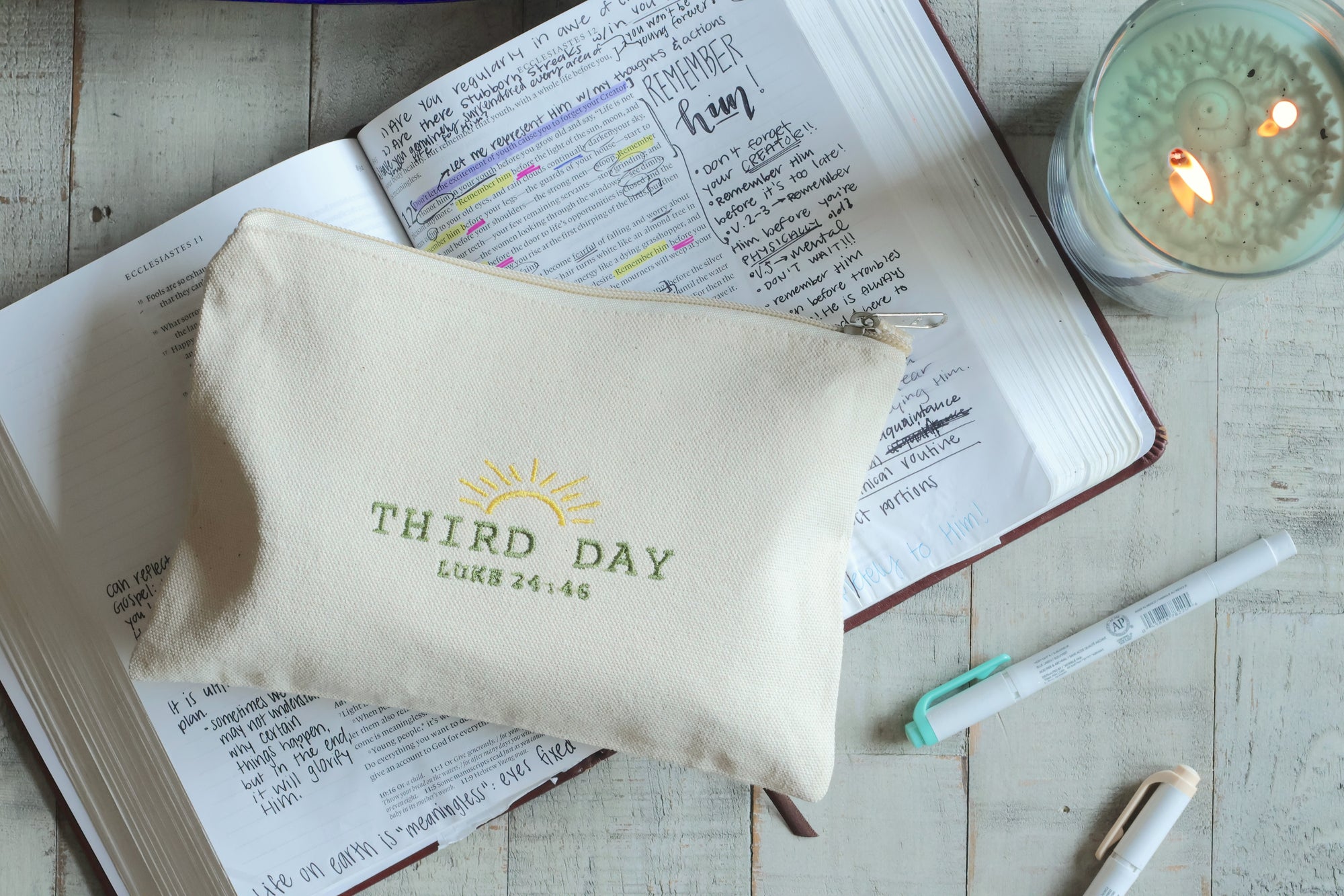 Third Day Luke 24:46 Zippered Canvas Pouch