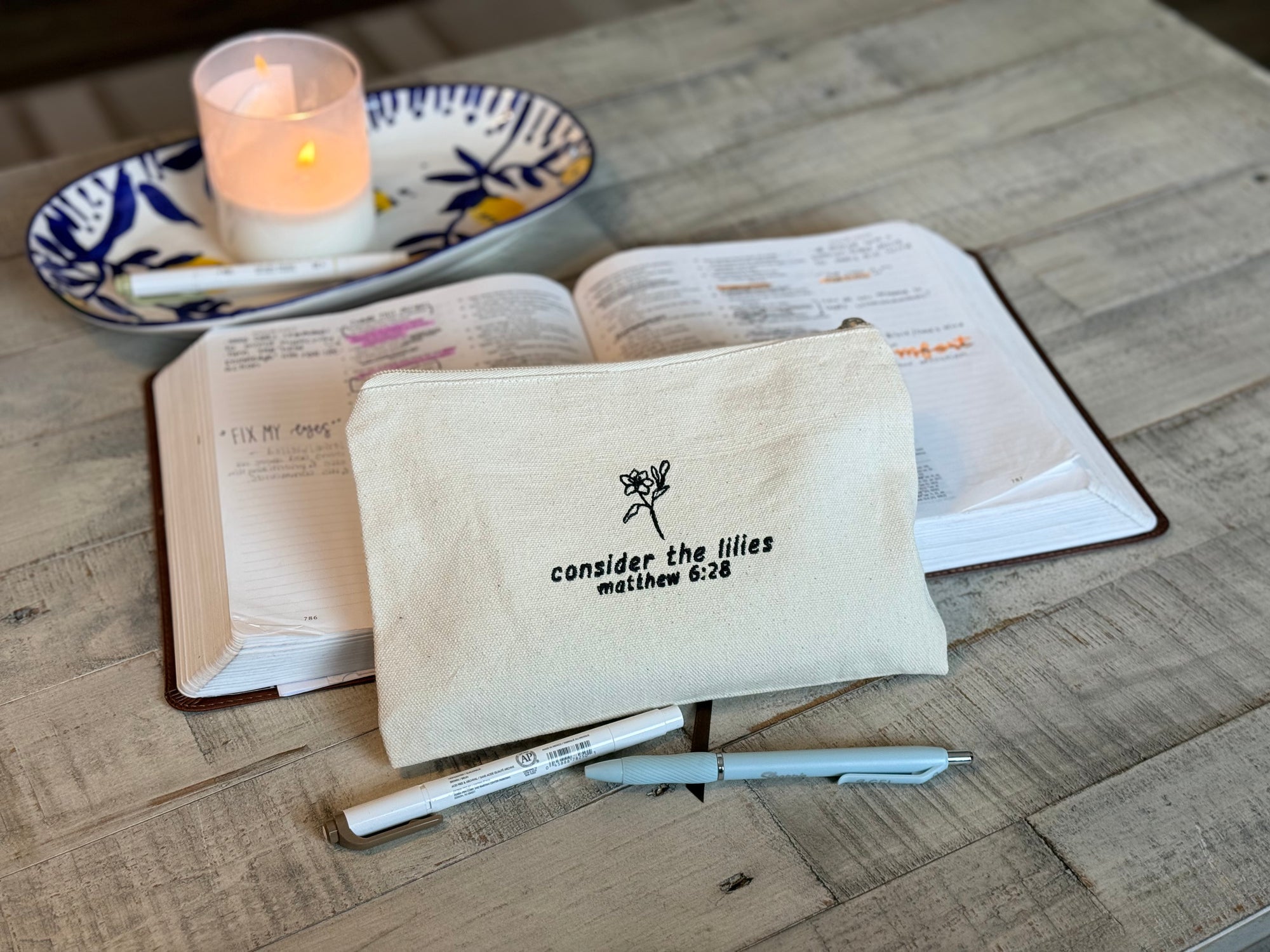 Consider the Lilies Zippered Canvas Pouch