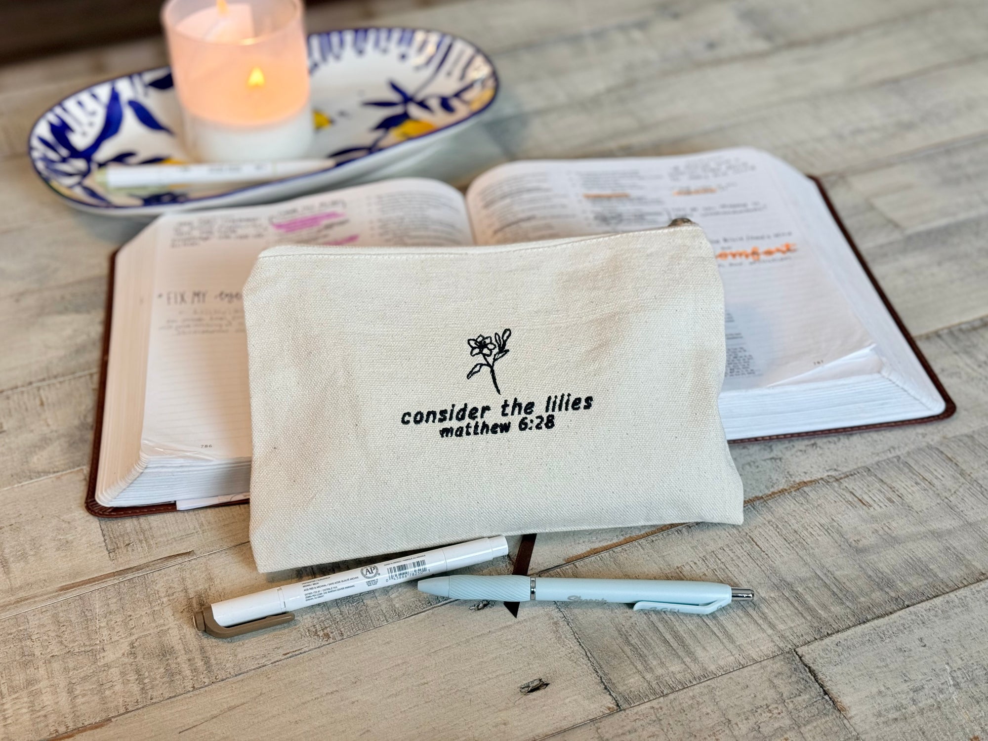 Consider the Lilies Zippered Canvas Pouch