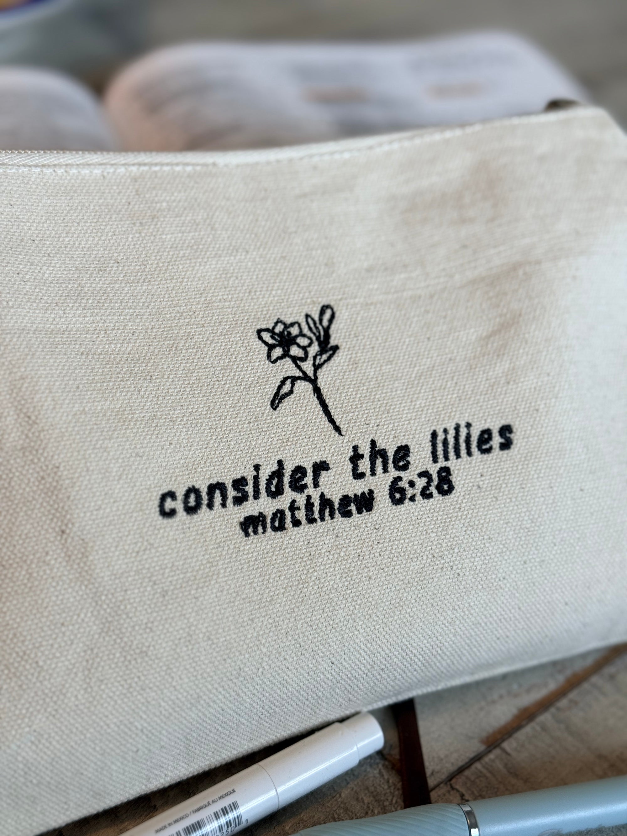 Consider the Lilies Zippered Canvas Pouch