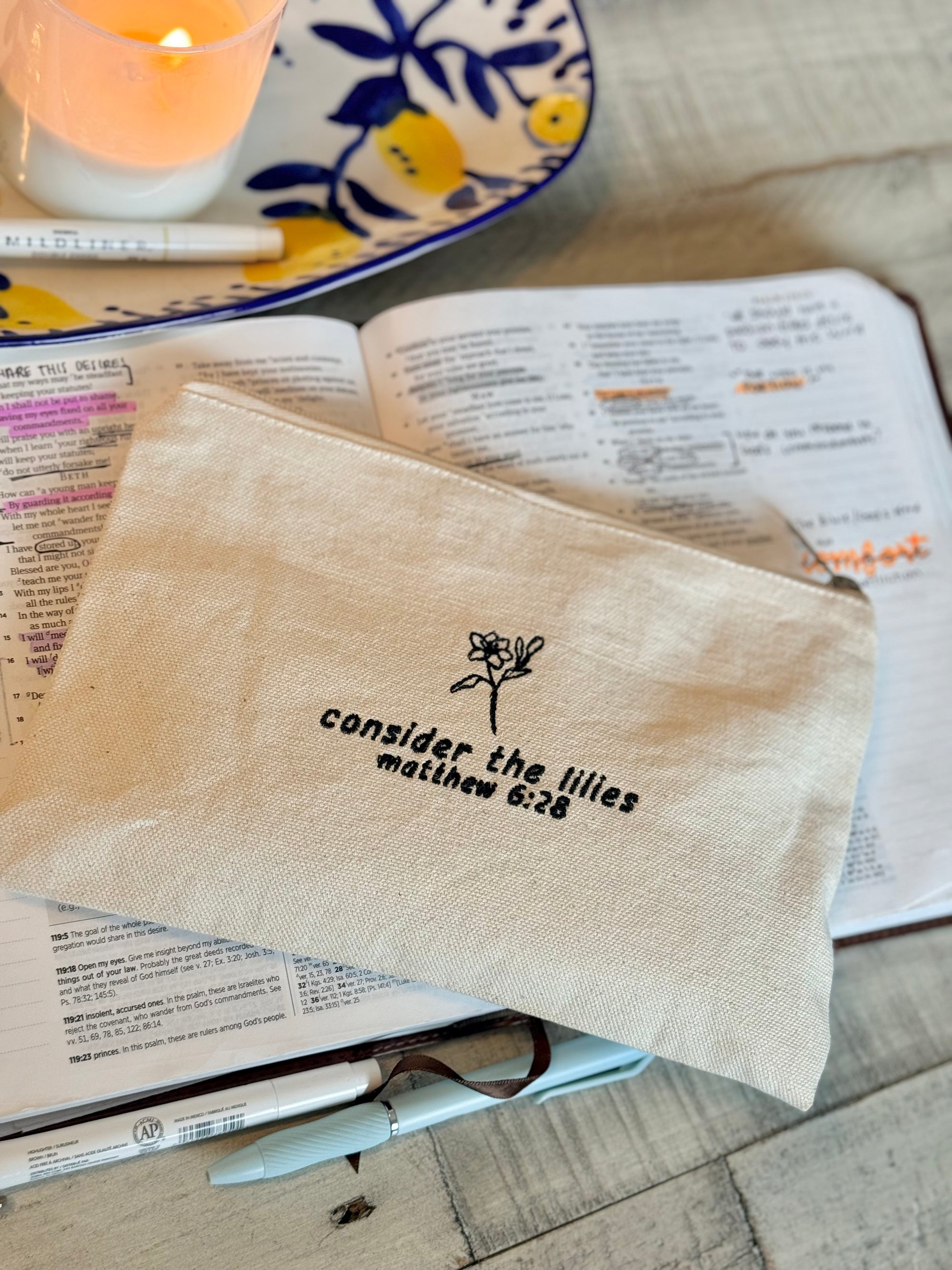 Consider the Lilies Zippered Canvas Pouch