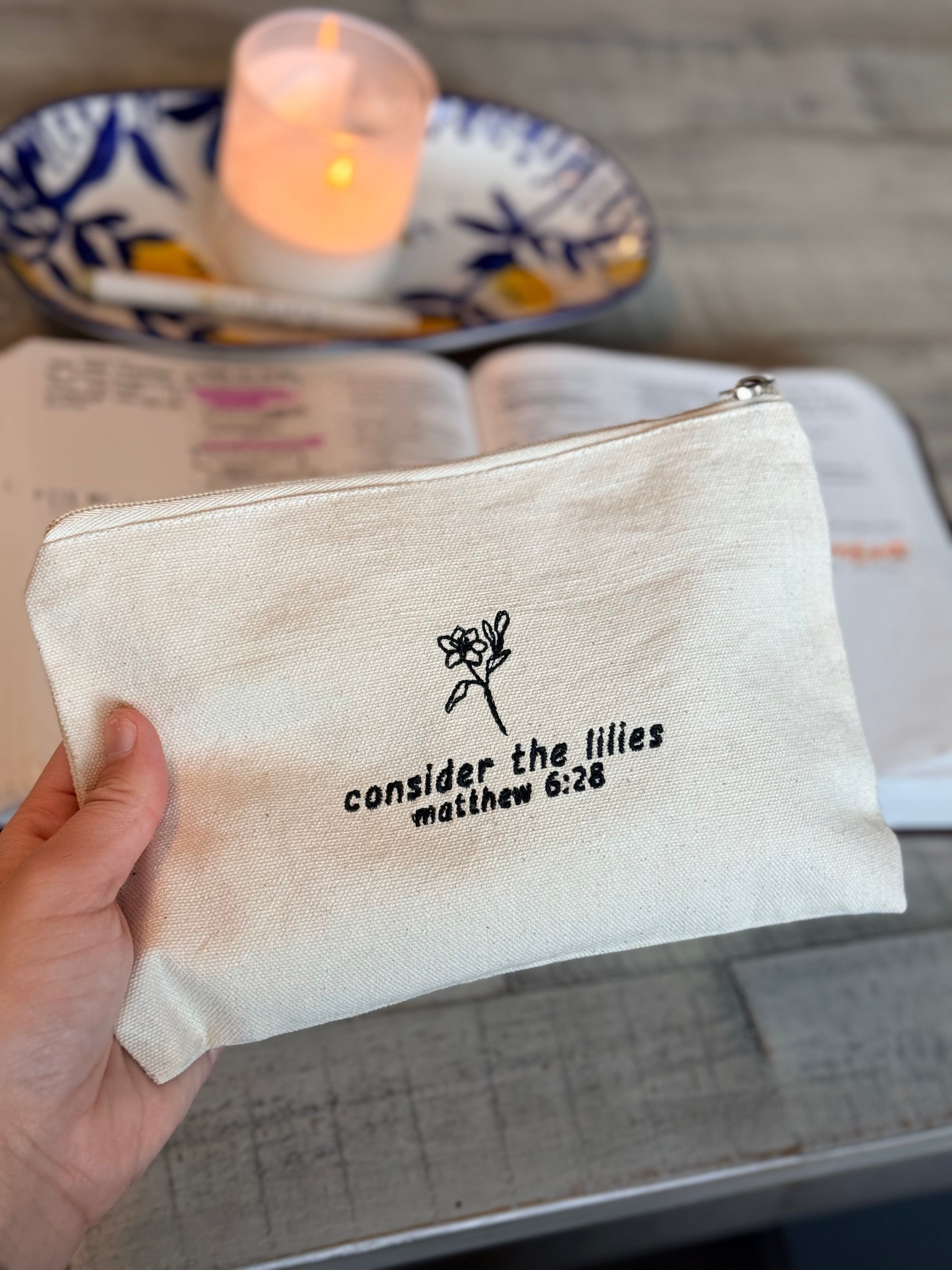 Consider the Lilies Zippered Canvas Pouch