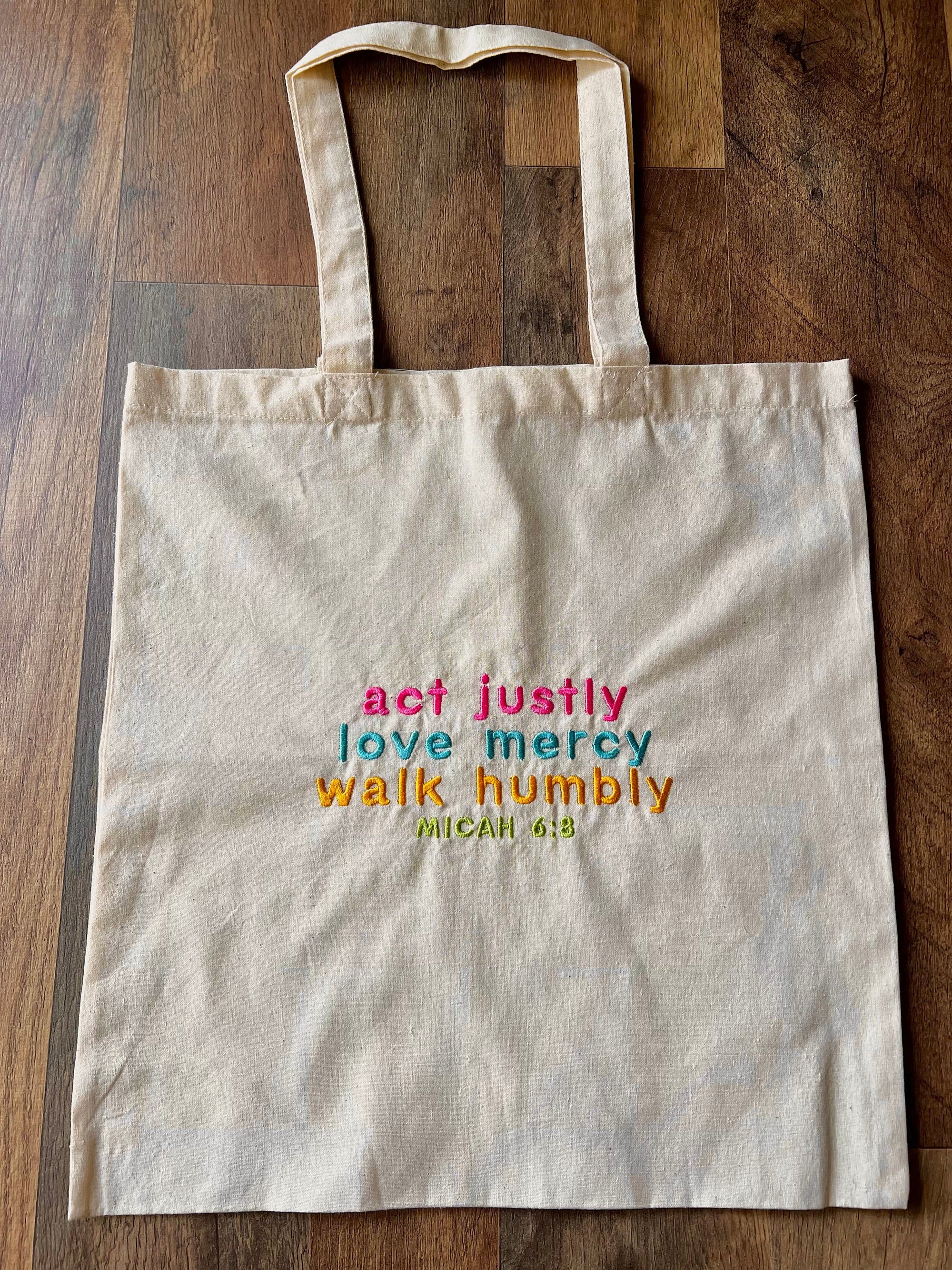 “Act Justly, Love Mercy, Walk Humbly” Tote Bag | Bright & Bold Edition