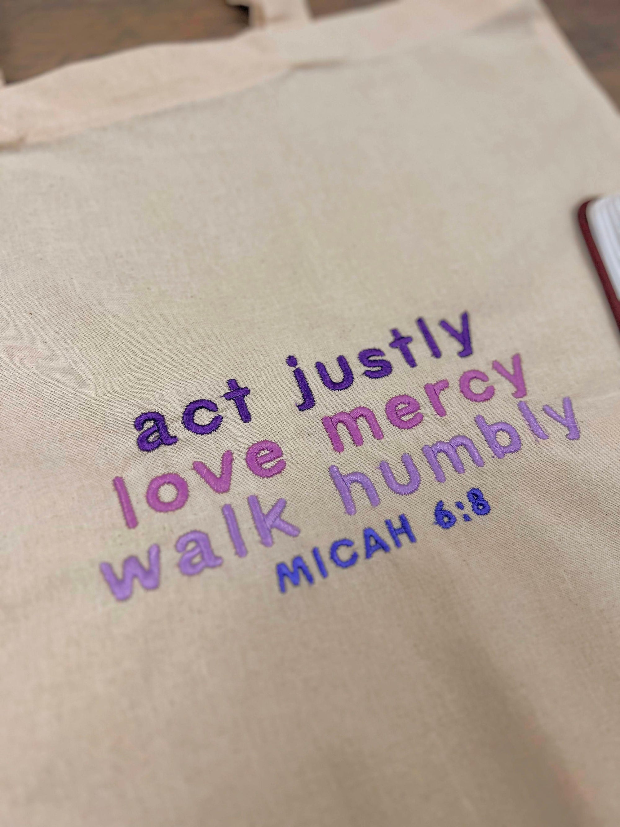 “Act Justly, Love Mercy, Walk Humbly” Tote Bag | Purple Haze Edition
