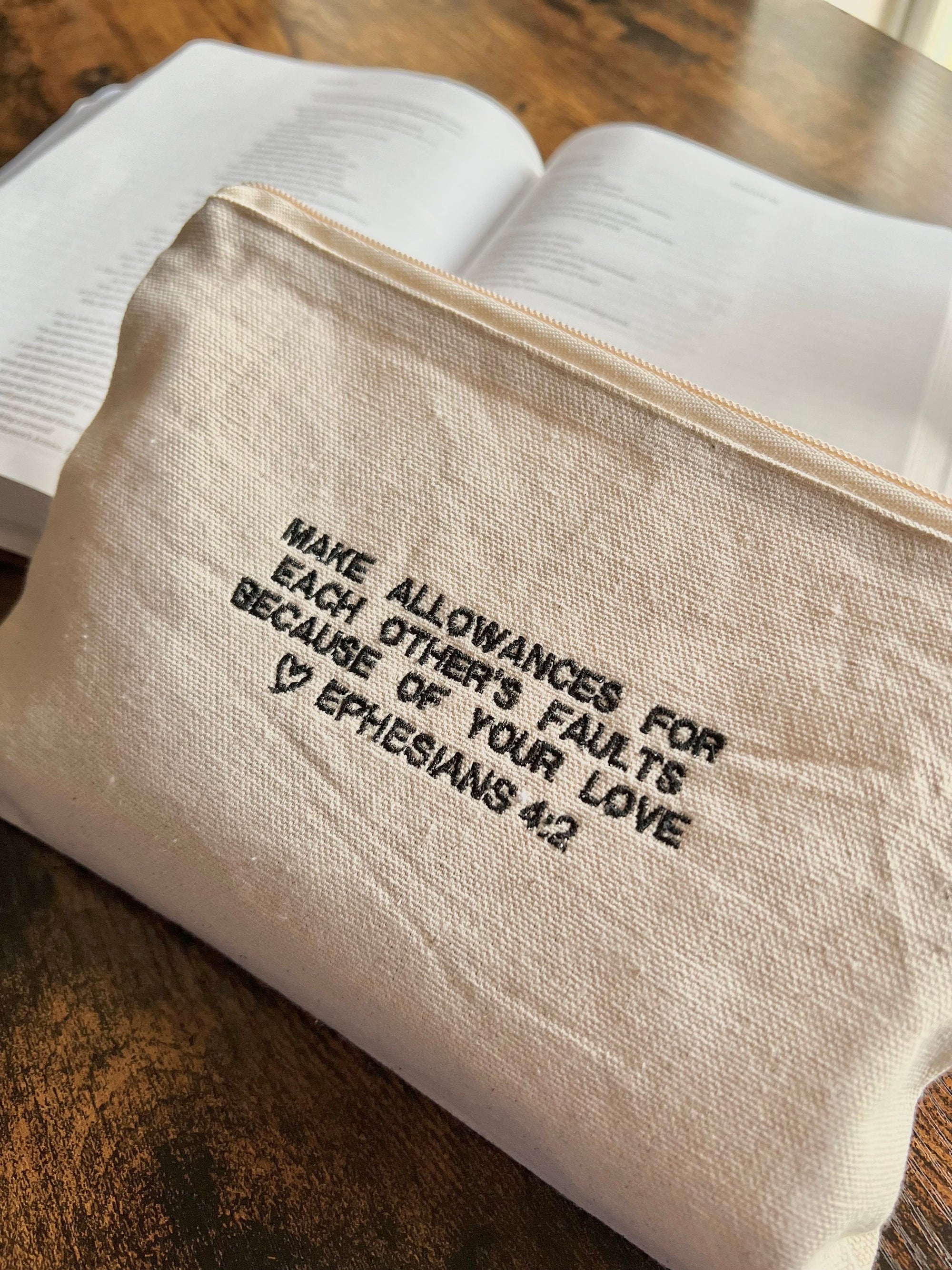Ephesians 4:2 Zippered Canvas Pouch