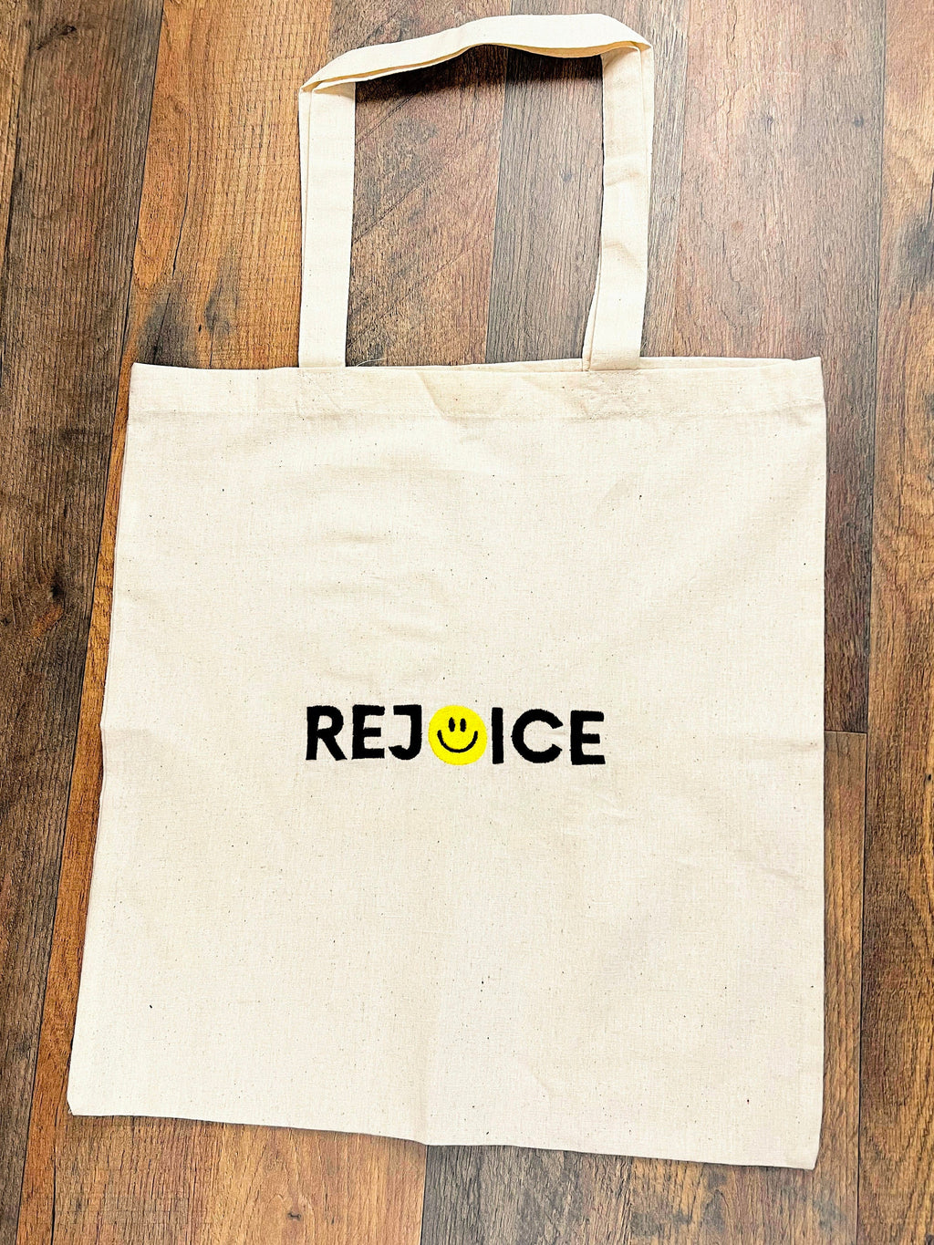 “Rejoice” Smiley Face Tote Bag