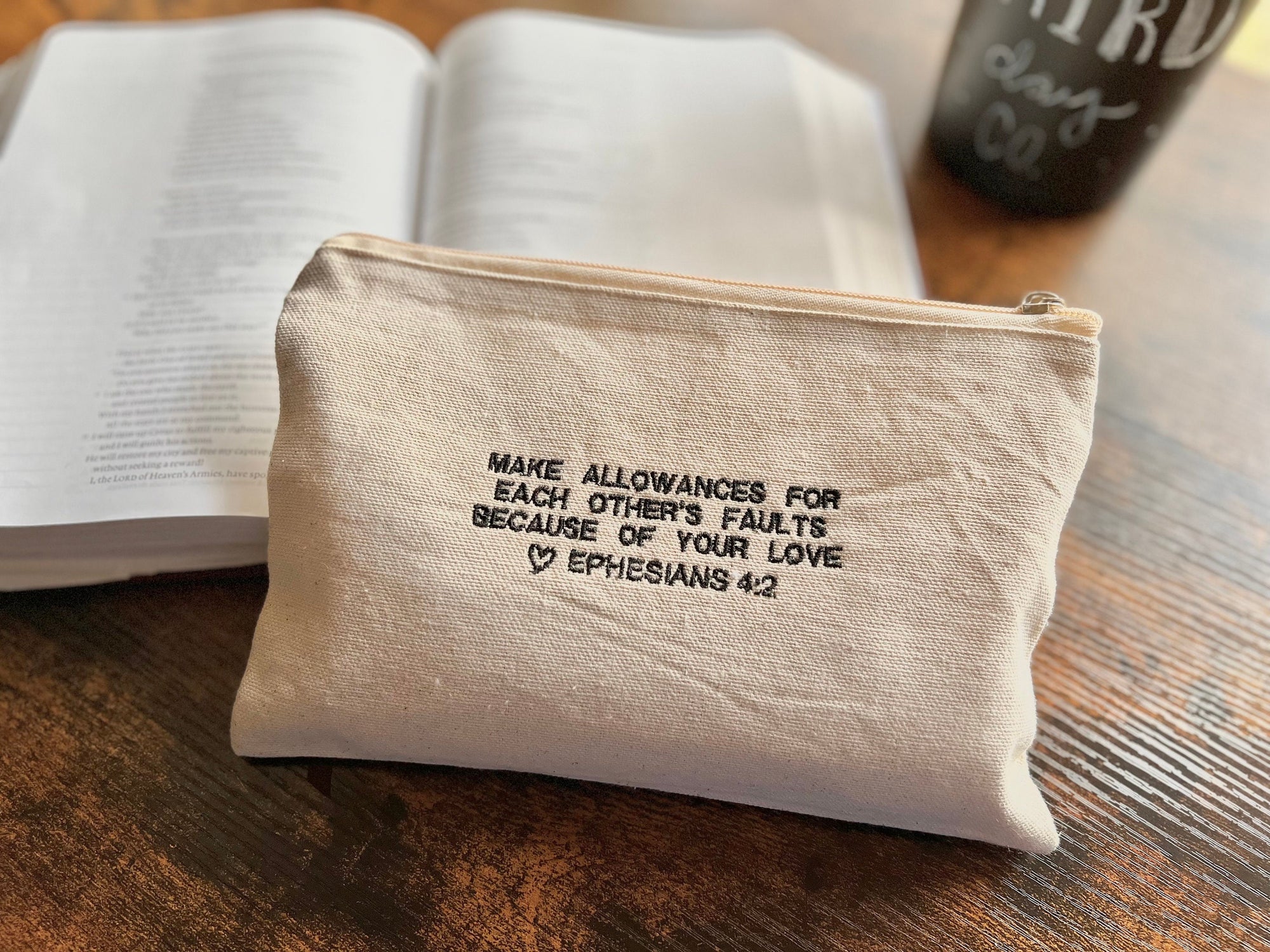 Ephesians 4:2 Zippered Canvas Pouch