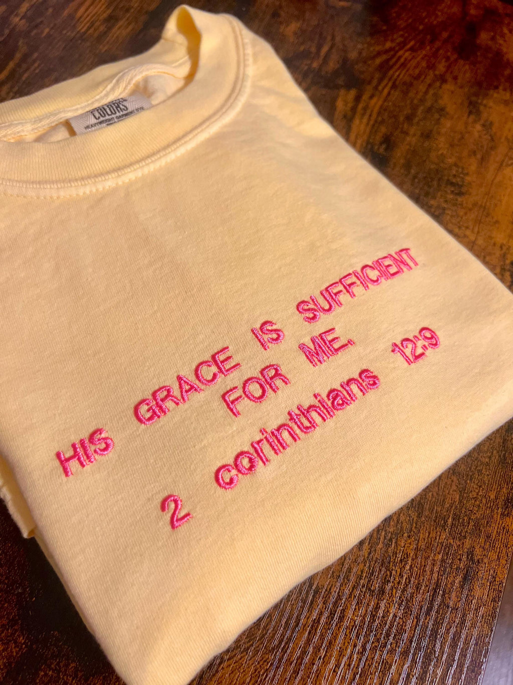 "His Grace is Sufficient for Me" Comfort Colors T-Shirt | Banana Yellow