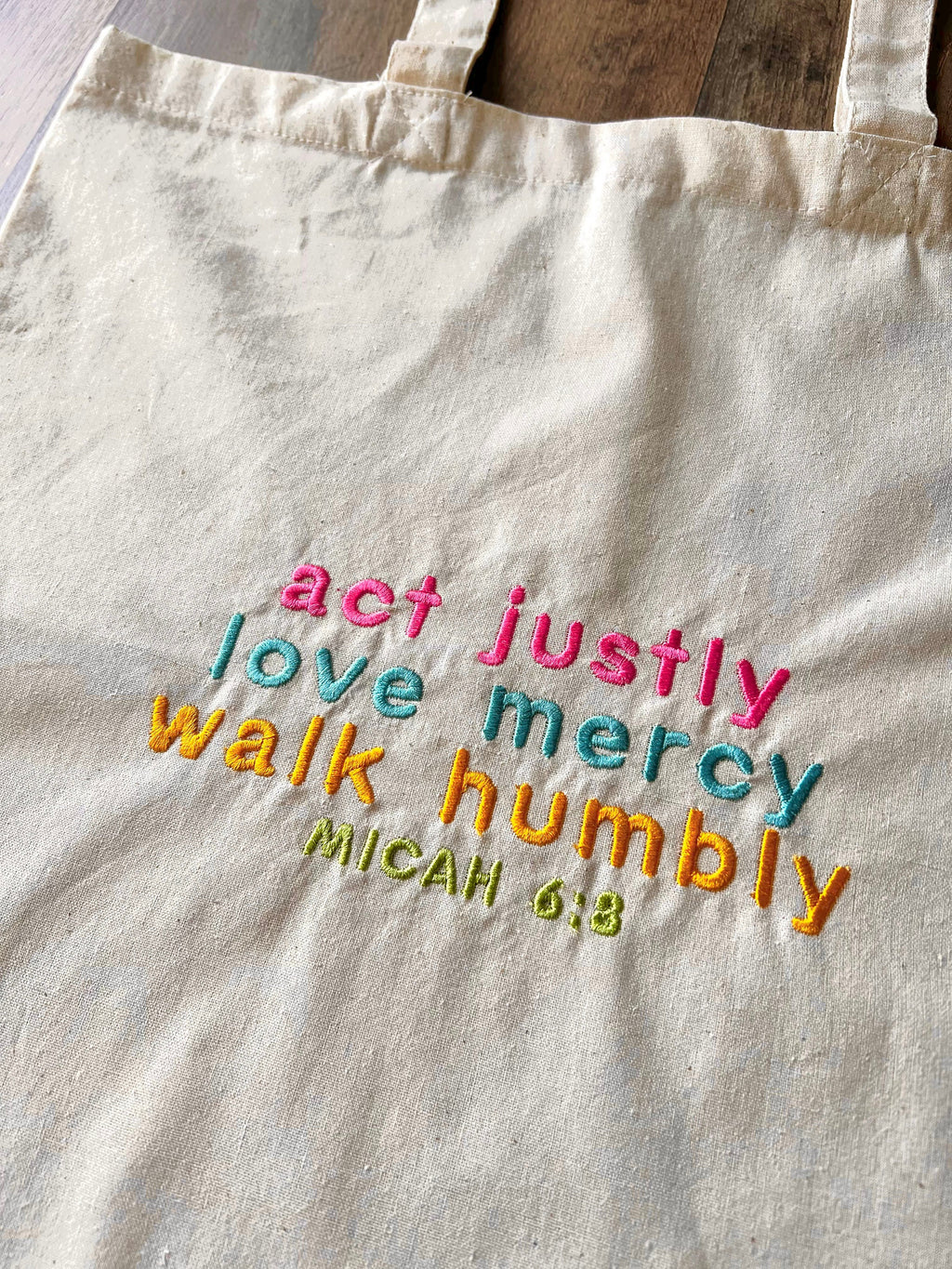 “Act Justly, Love Mercy, Walk Humbly” Tote Bag | Bright & Bold Edition