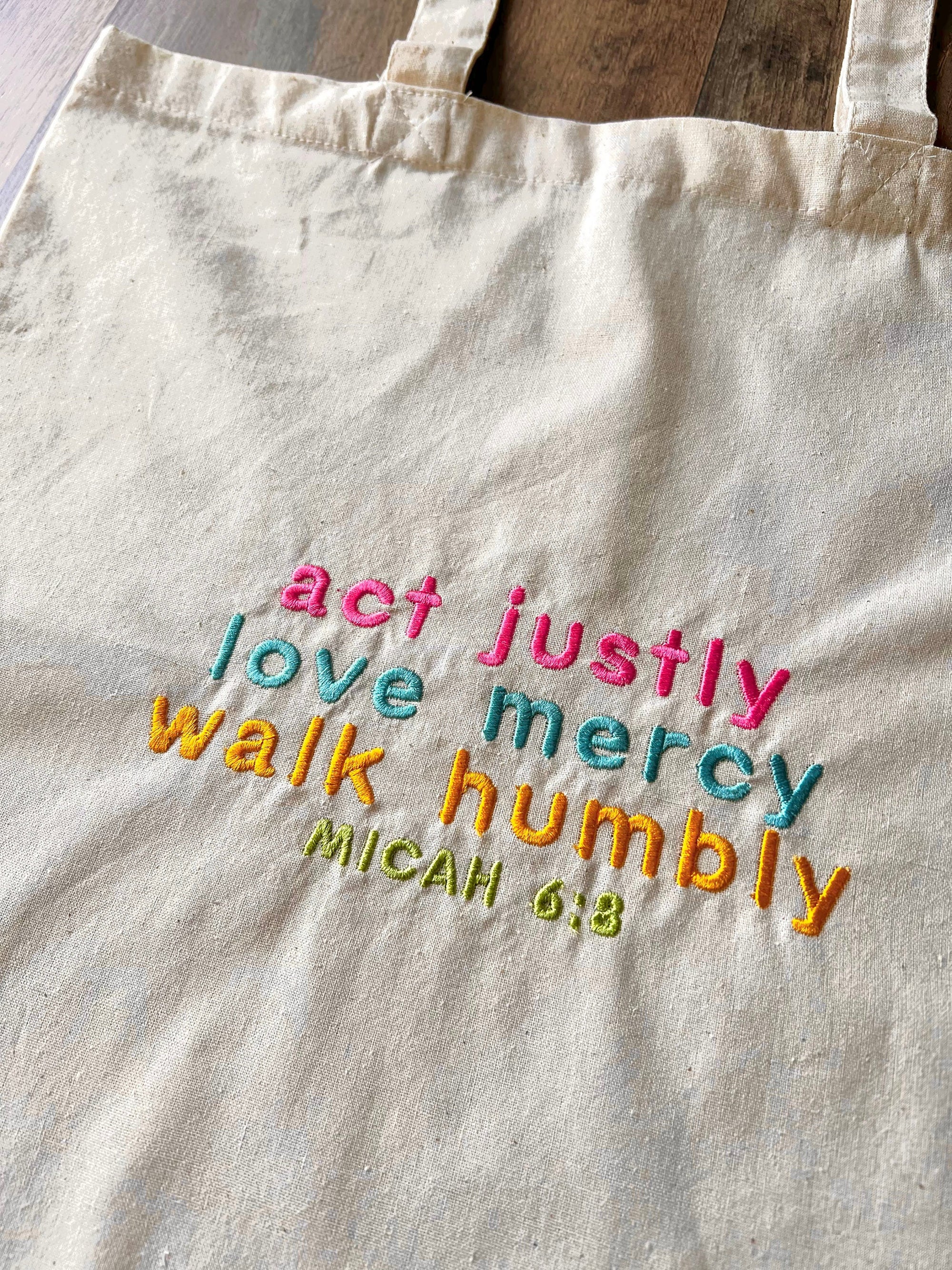 “Act Justly, Love Mercy, Walk Humbly” Tote Bag | Bright & Bold Edition