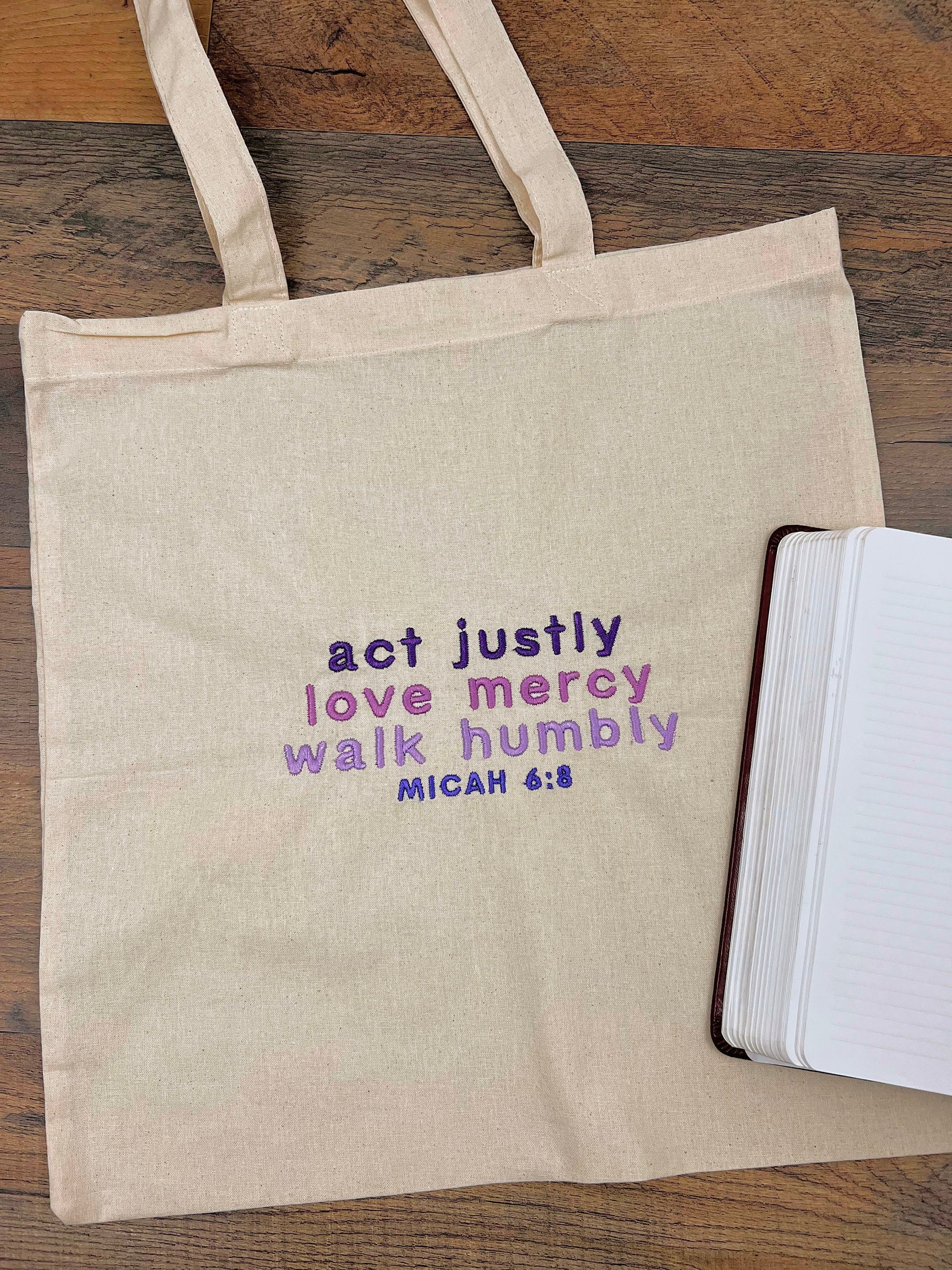 “Act Justly, Love Mercy, Walk Humbly” Tote Bag | Purple Haze Edition