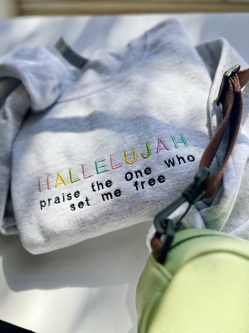 handmade embroidered Living Hope sweatshirt